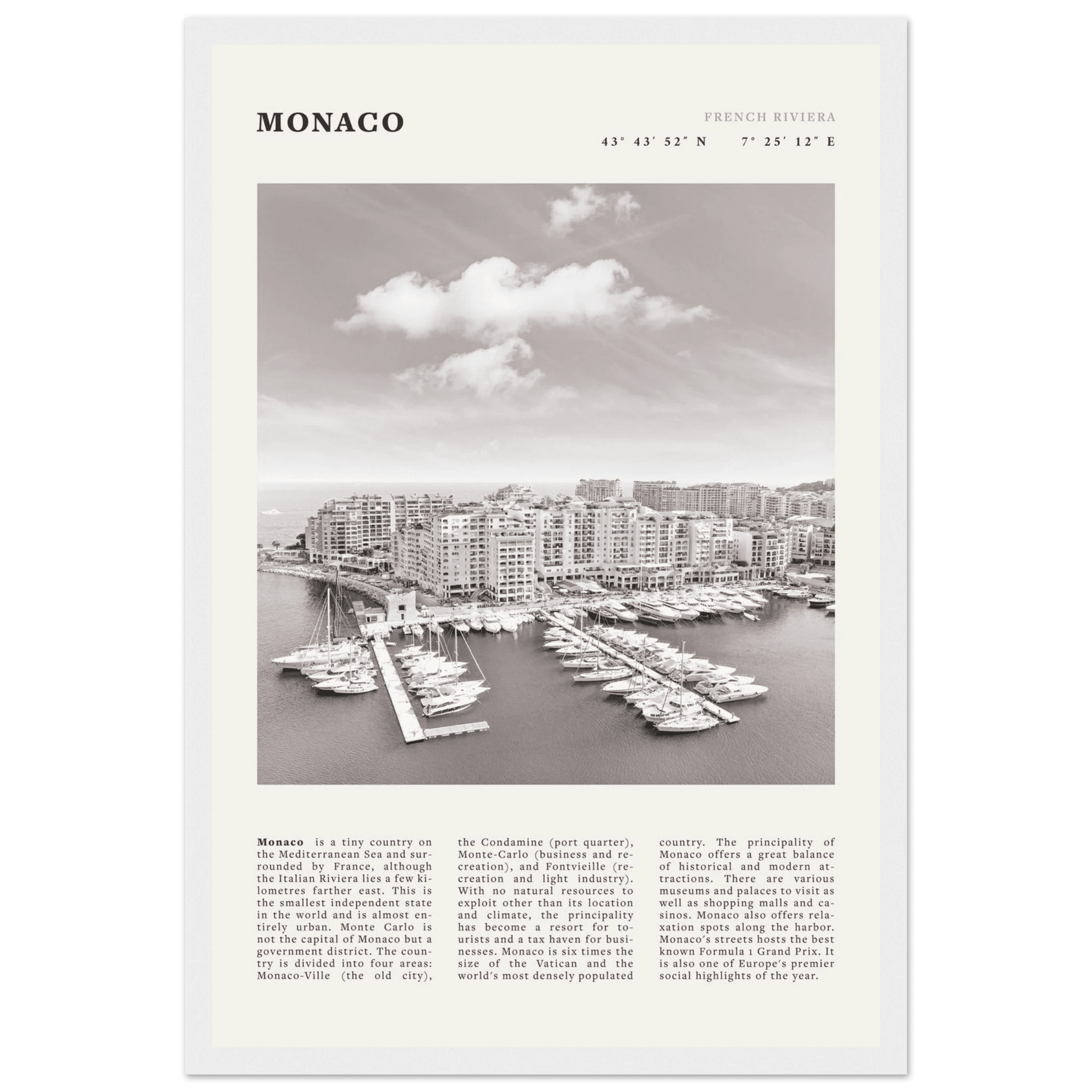 Monaco Poster Black and White – Vintage Monte Carlo Harbor Print (Digital & Printed Options) - Evergreen Posters