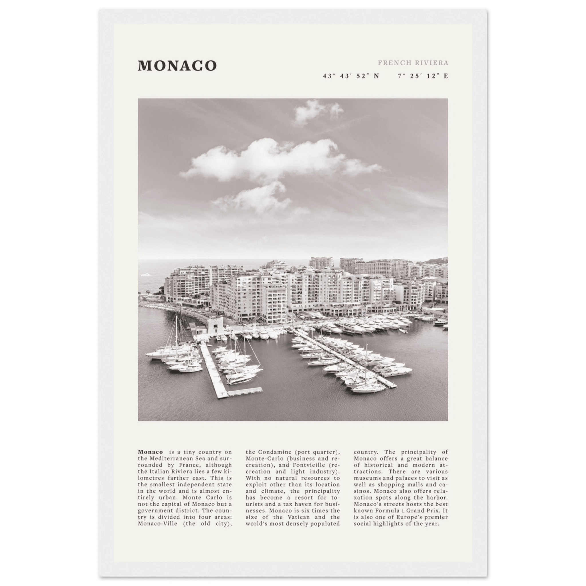 Monaco Poster Black and White – Vintage Monte Carlo Harbor Print (Digital & Printed Options) - Evergreen Posters