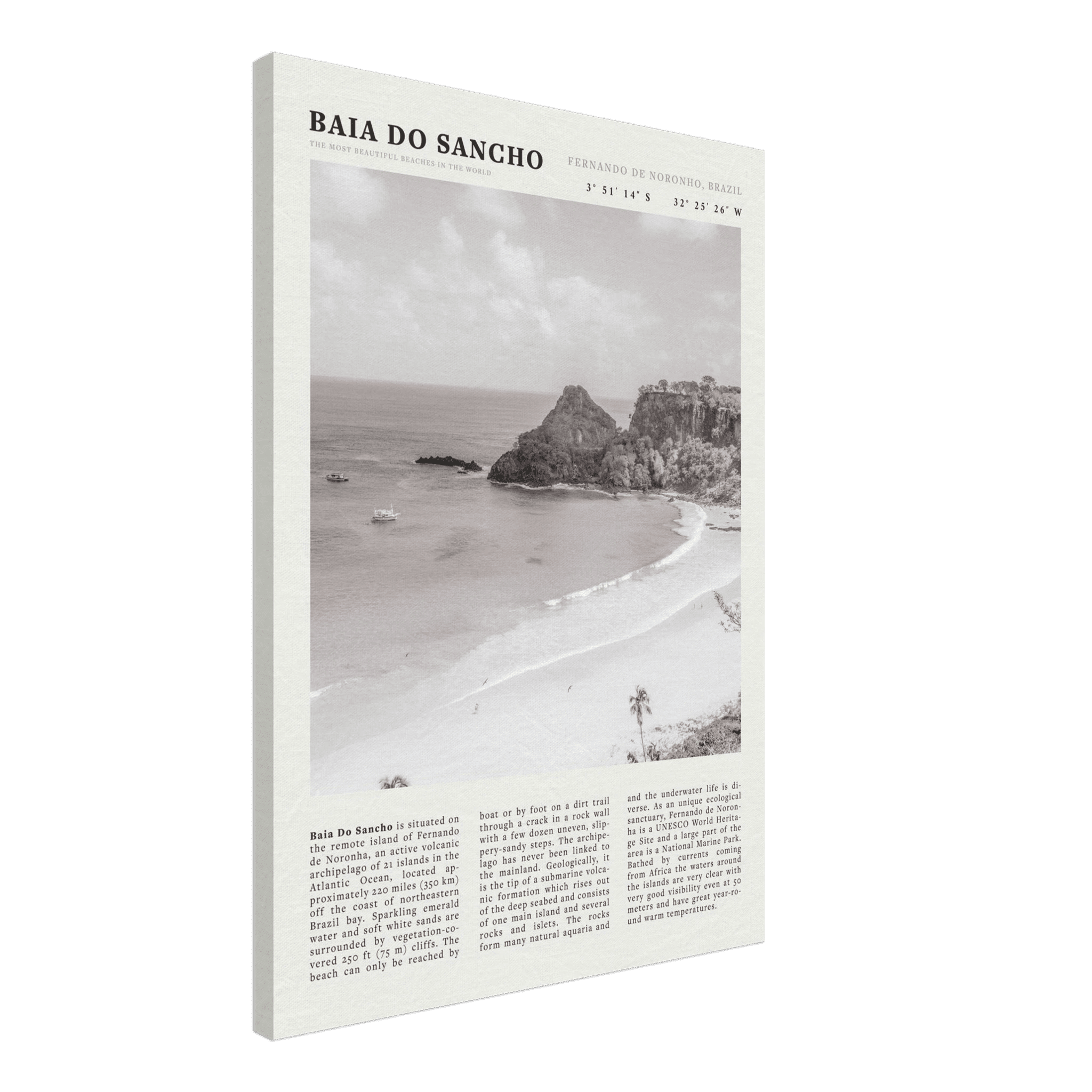Baia Do Sancho Poster | Black & White Brazil Beach Wall Art | Fernando de Noronha - Evergreen Posters