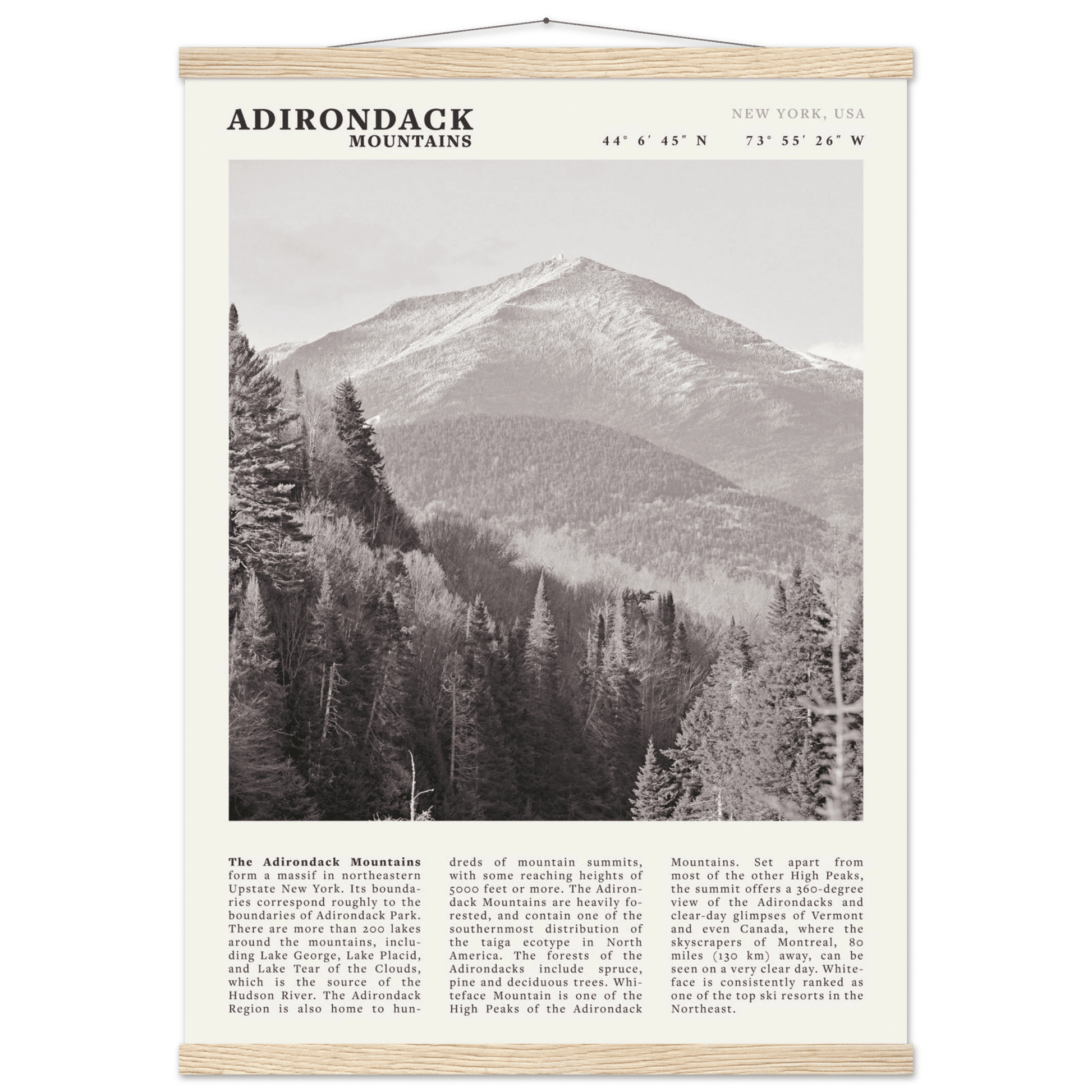Adirondack Mountains Poster | Black & White New York Nature Wall Art | Hiking Print - Evergreen Posters