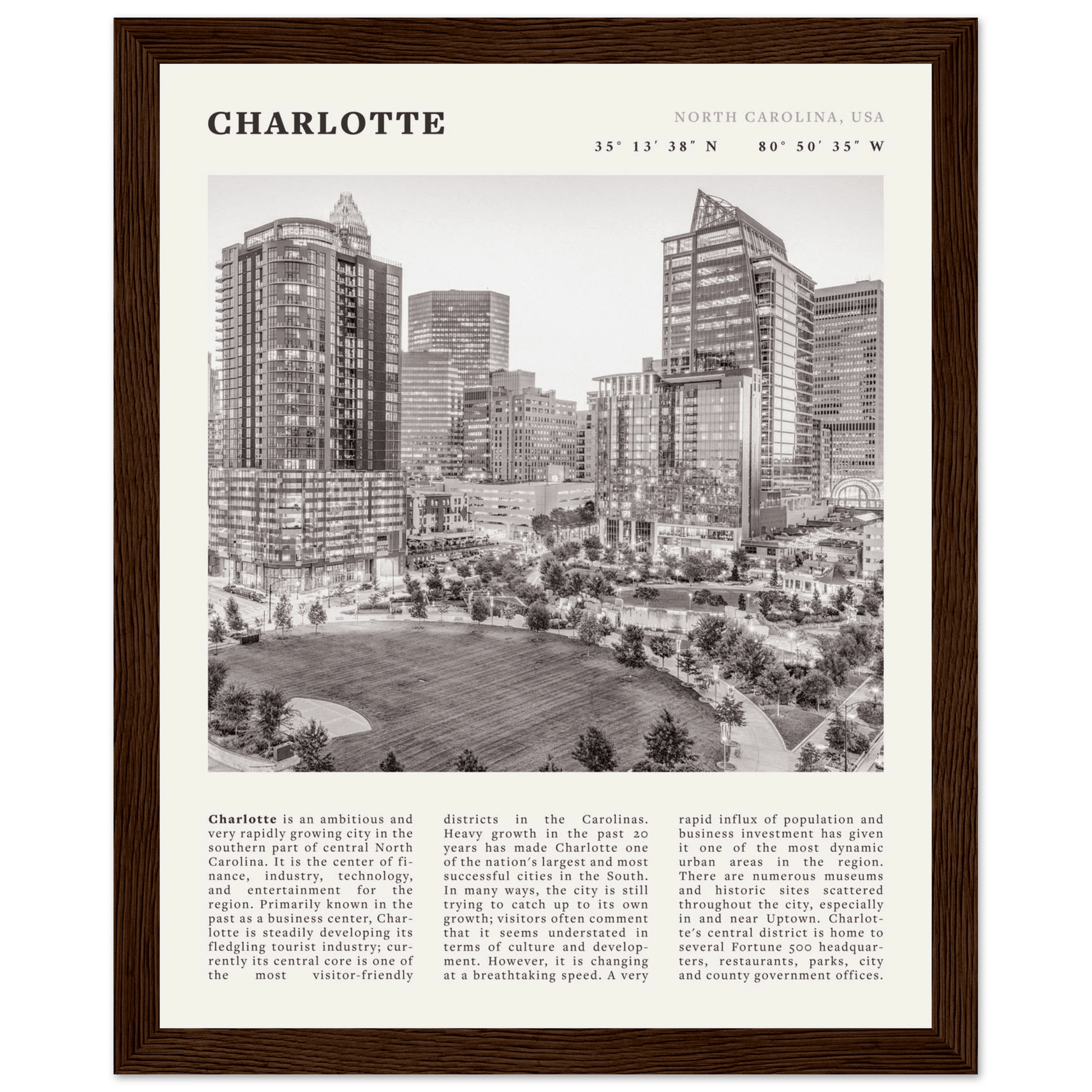 Charlotte Poster | Black & White North Carolina Skyline Wall Art | NC Travel Print - Evergreen Posters