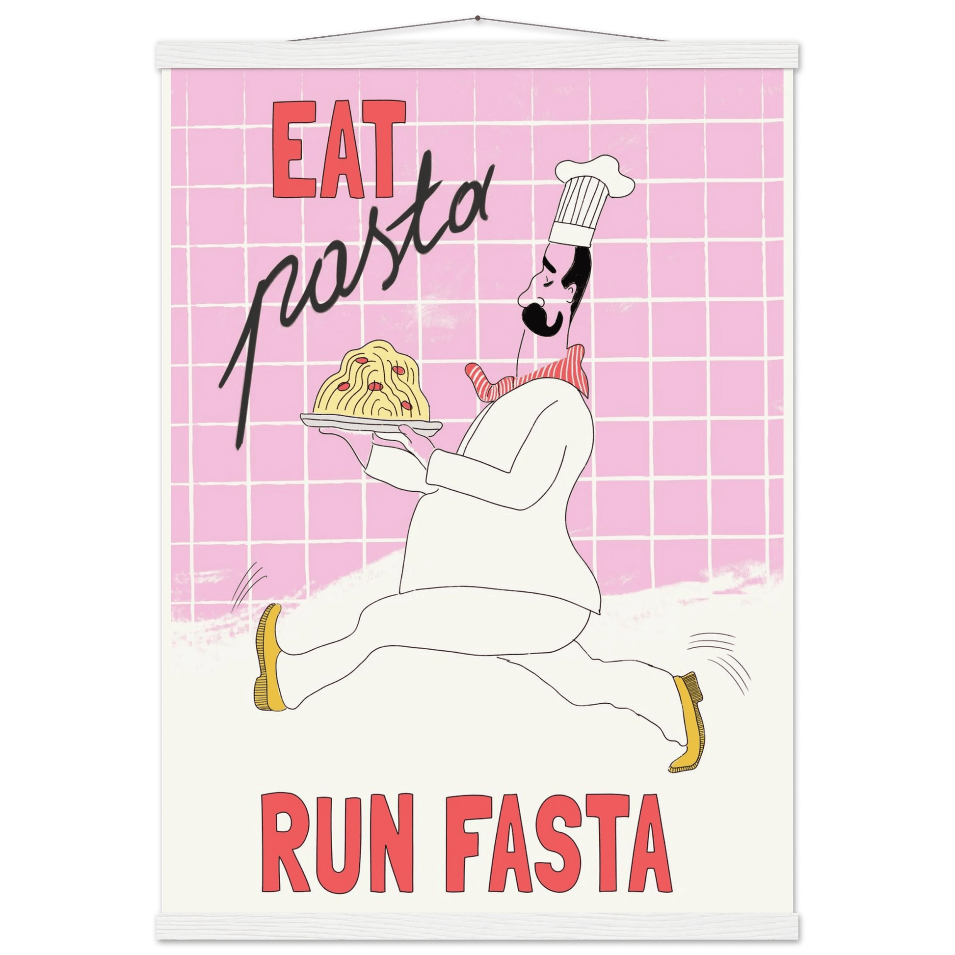 Eat Pasta Run Fasta Poster – Playful Kitchen Wall Art Print (Light Pink) - Evergreen Posters