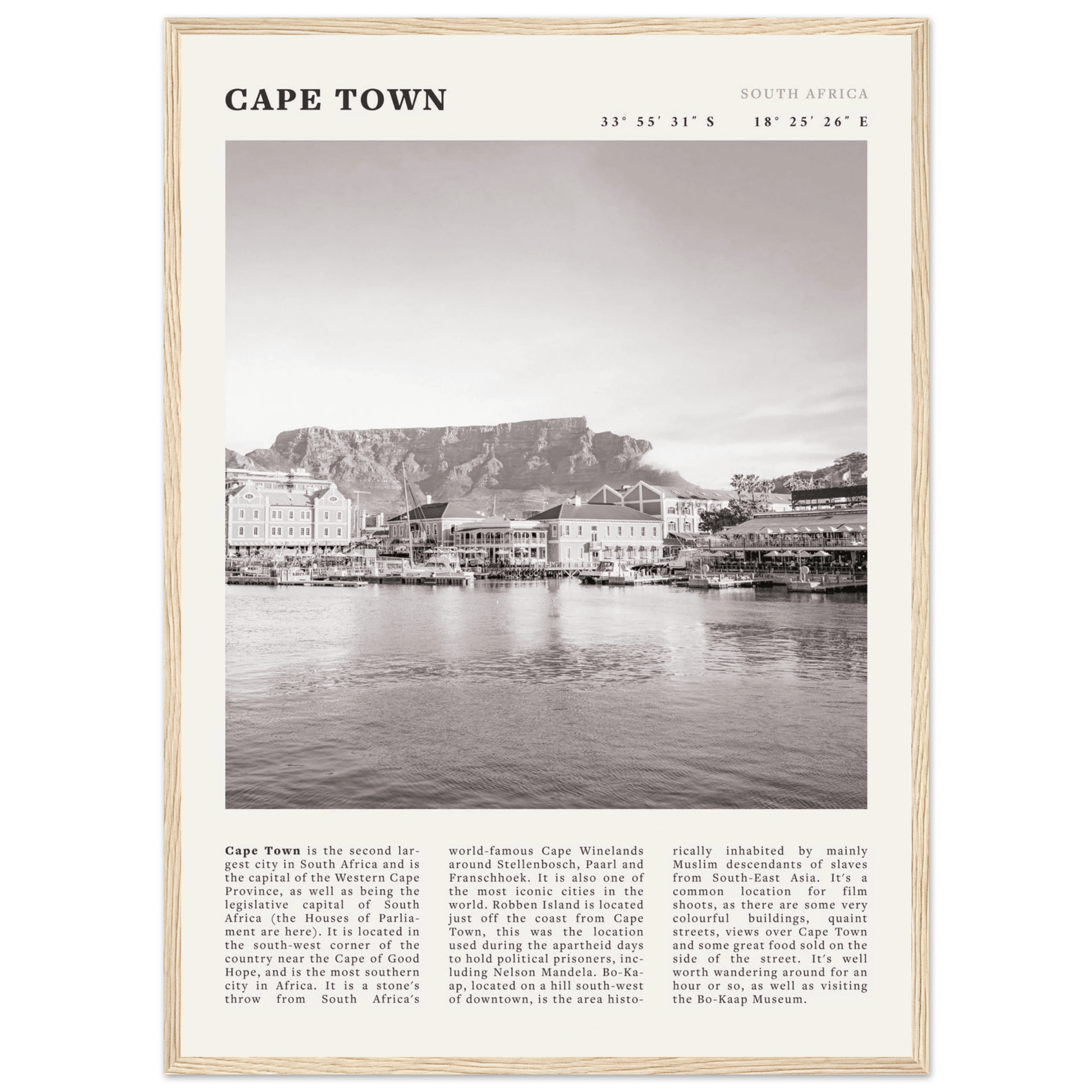 Cape Town Poster | Black & White Table Mountain Wall Art | South Africa Travel Print - Evergreen Posters