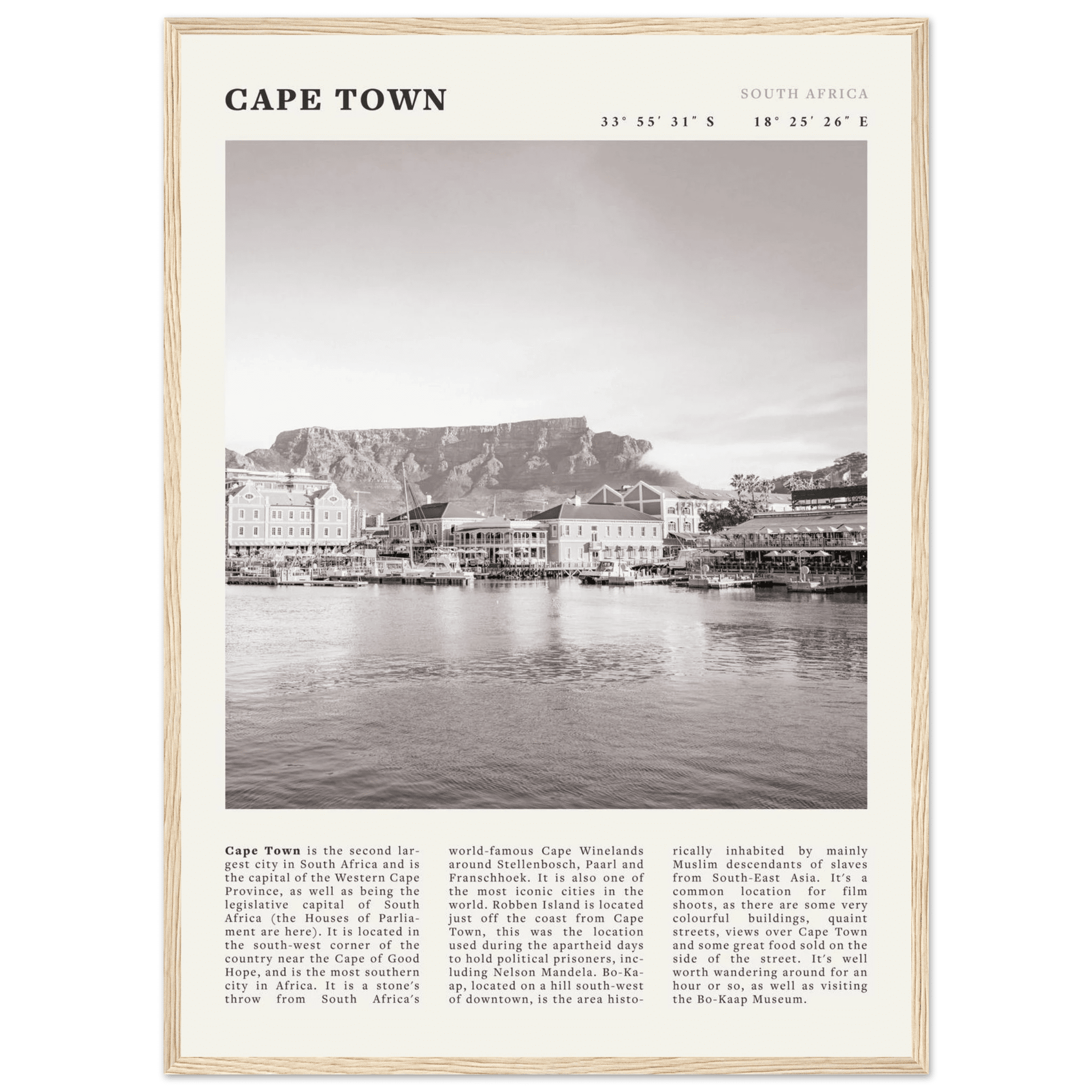 Cape Town Poster | Black & White Table Mountain Wall Art | South Africa Travel Print - Evergreen Posters