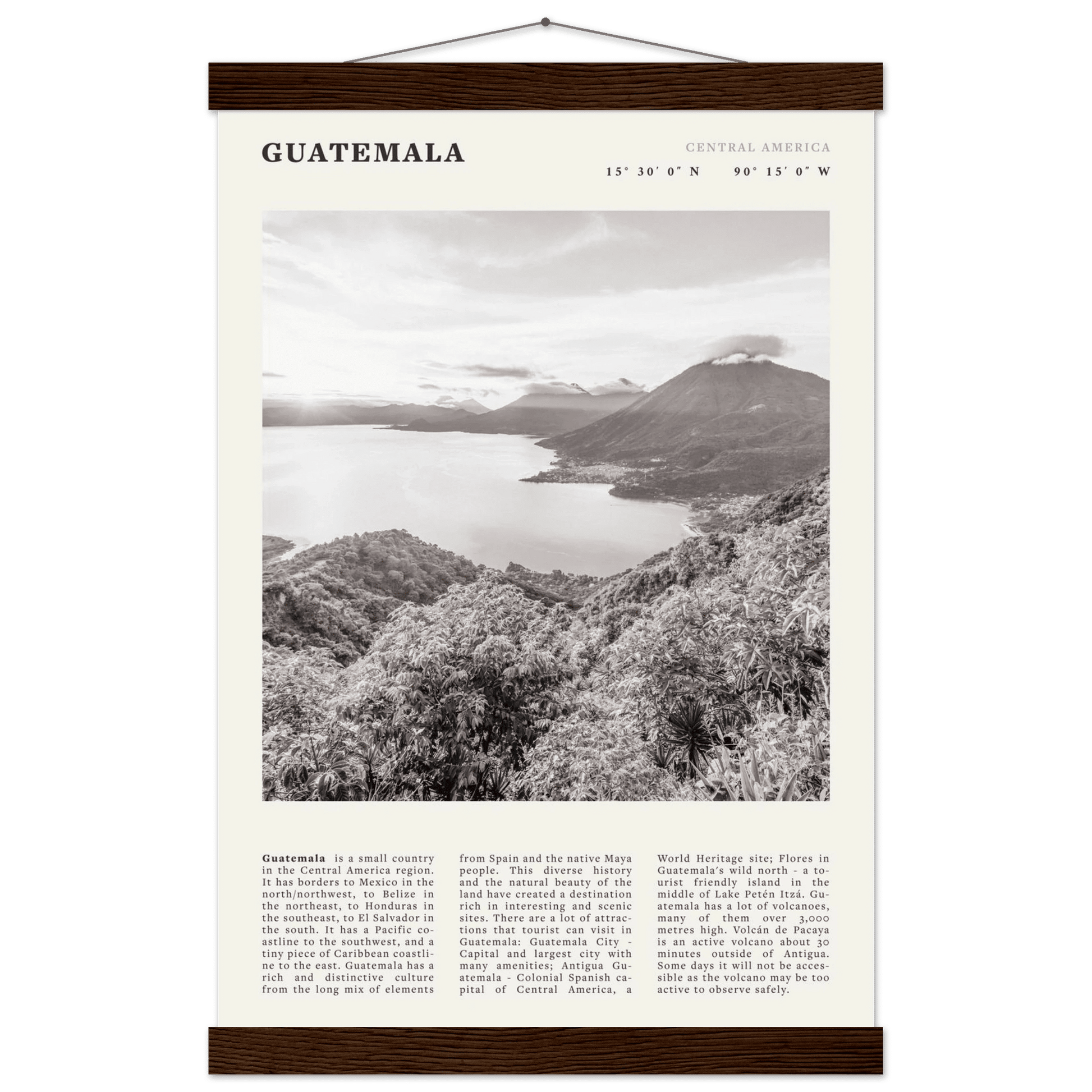 Guatemala Poster | Black & White Lake Atitlan Wall Art | Central America Travel Print - Evergreen Posters