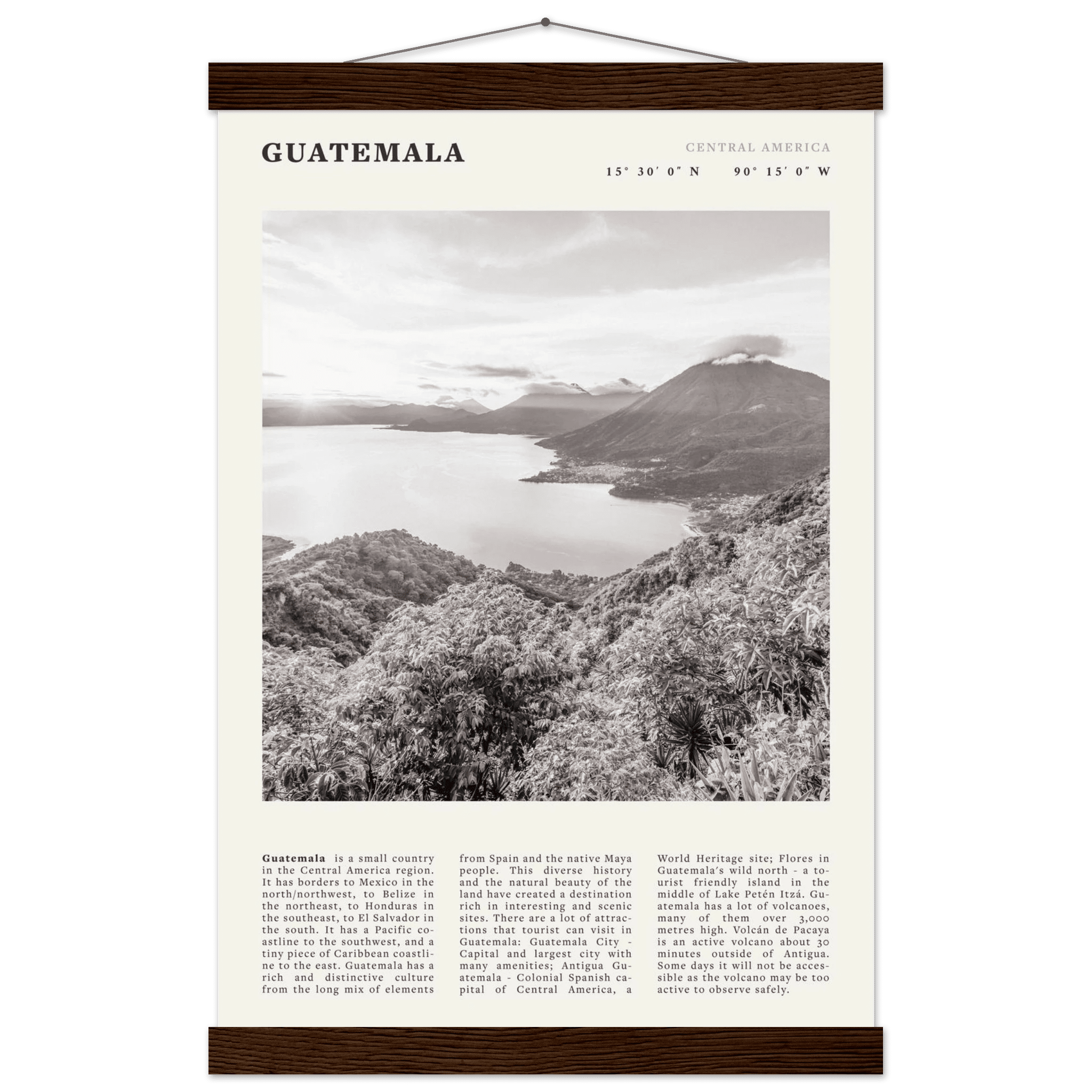 Guatemala Poster | Black & White Lake Atitlan Wall Art | Central America Travel Print - Evergreen Posters