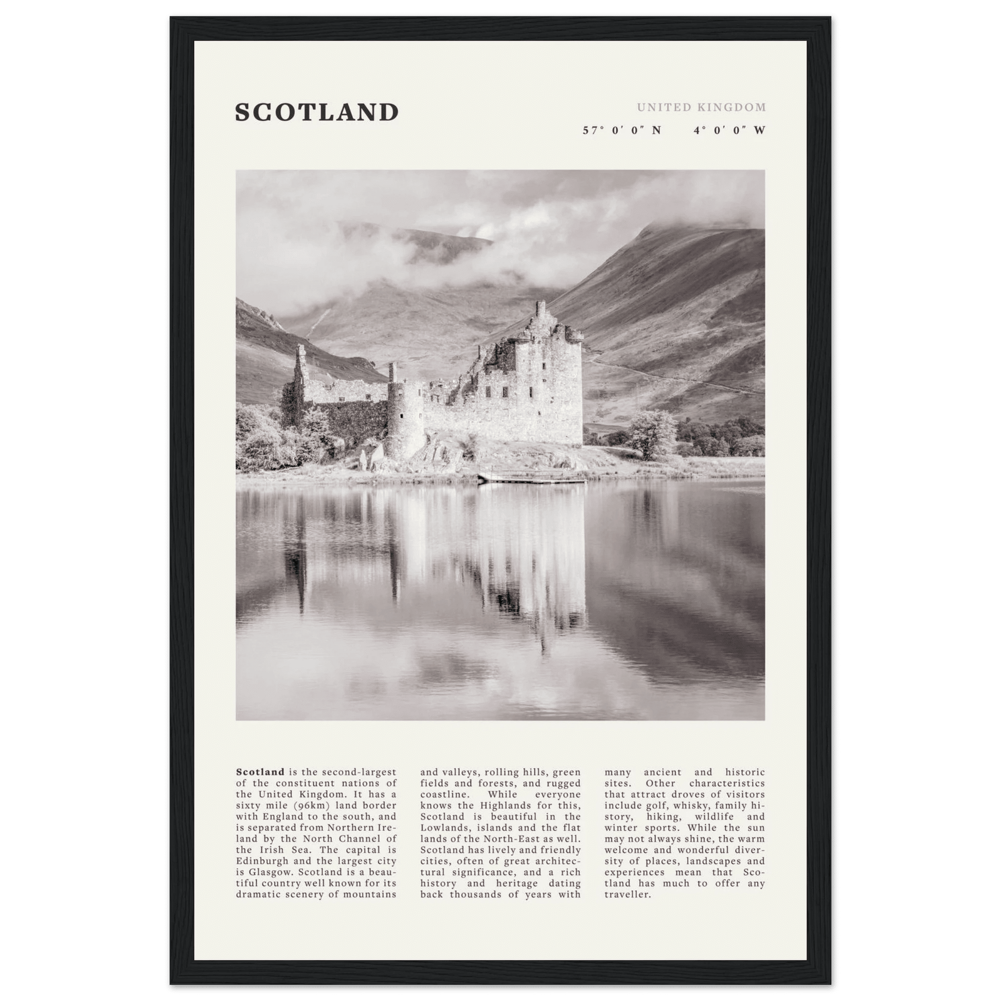 Scotland Poster | Black & White Highland Castle Wall Art | UK Travel Print Decor - Evergreen Posters