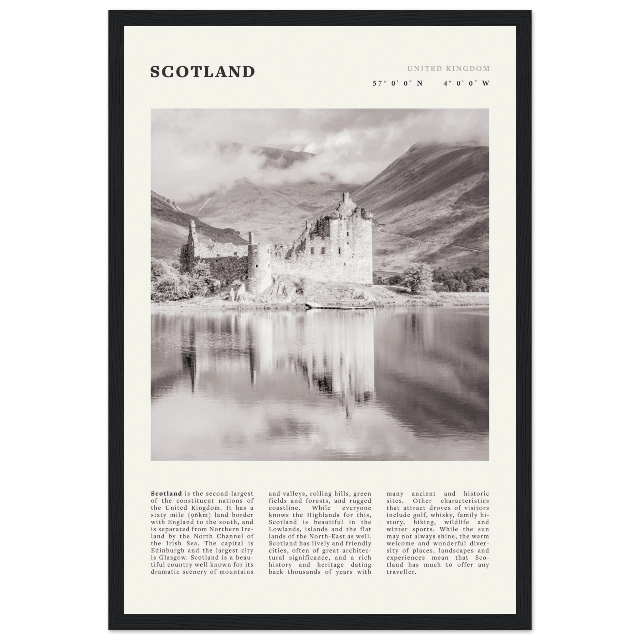 Scotland Poster | Black & White Highland Castle Wall Art | UK Travel Print Decor - Evergreen Posters