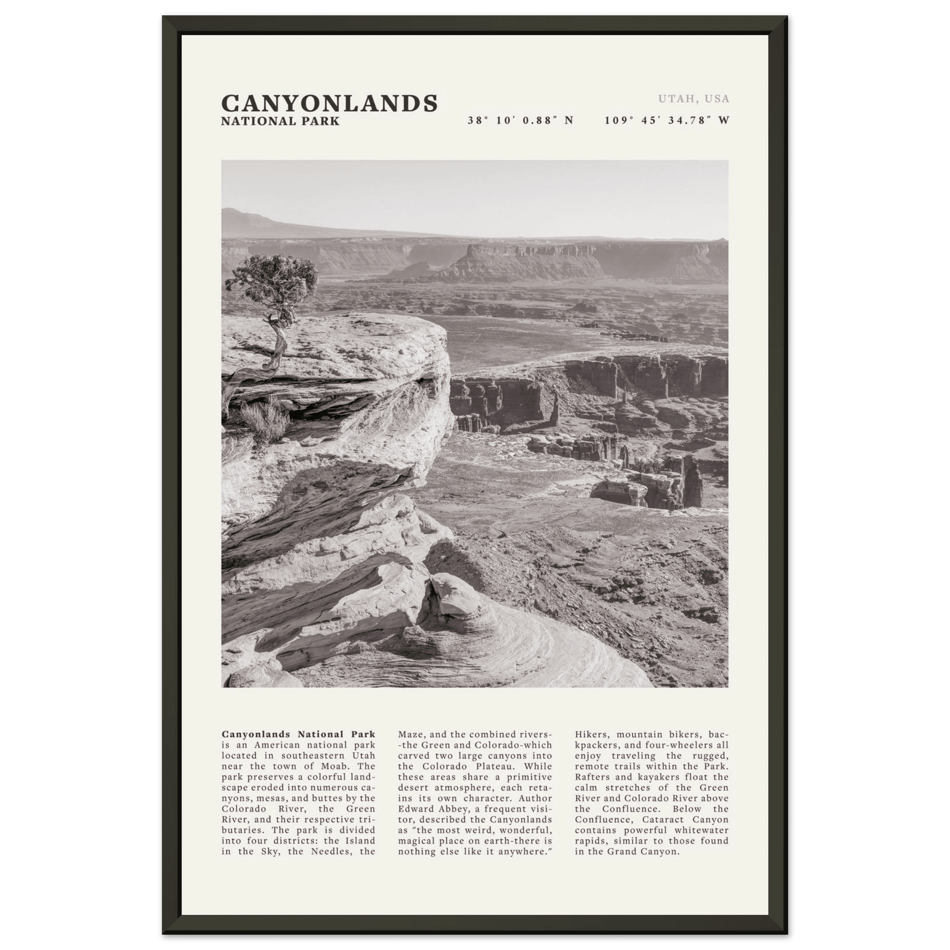 Canyonlands National Park Poster | Black & White Utah Wall Art | Canyon Travel Print - Evergreen Posters