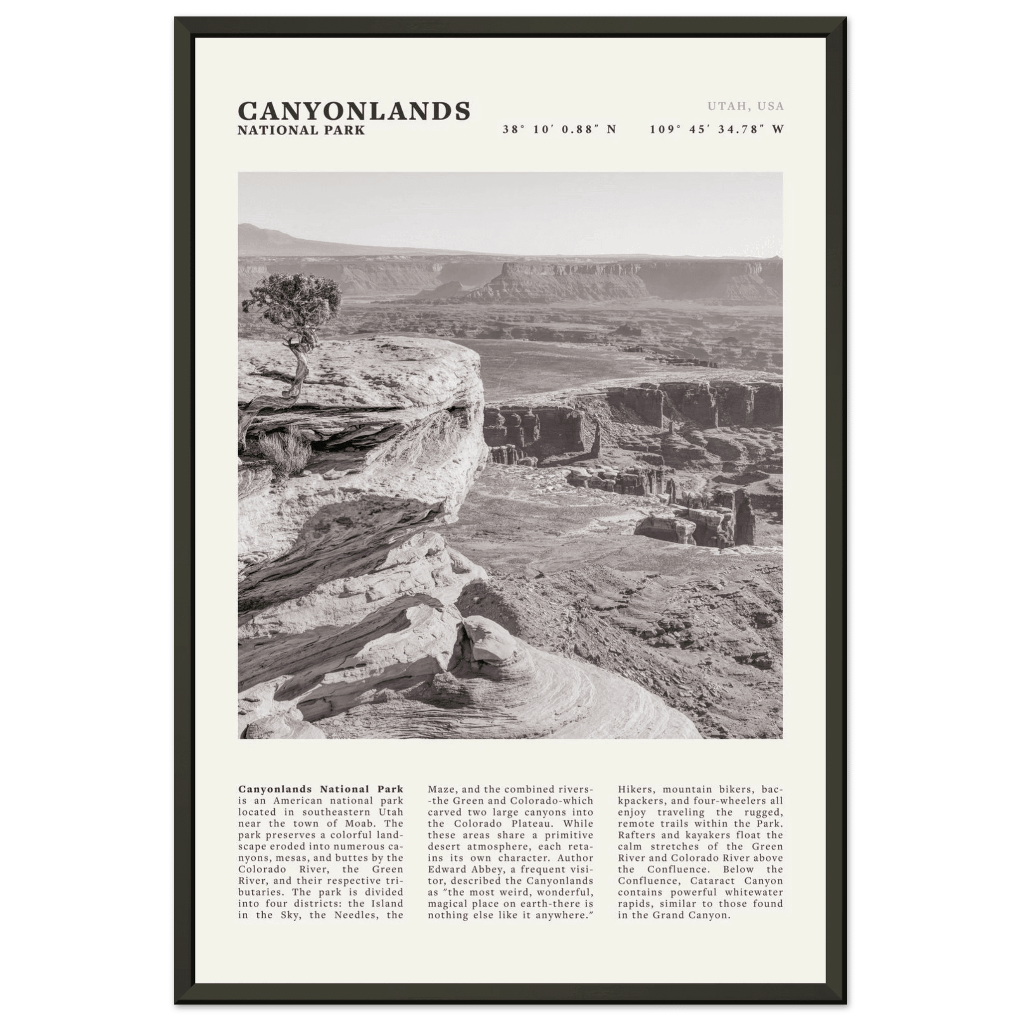 Canyonlands National Park Poster | Black & White Utah Wall Art | Canyon Travel Print - Evergreen Posters