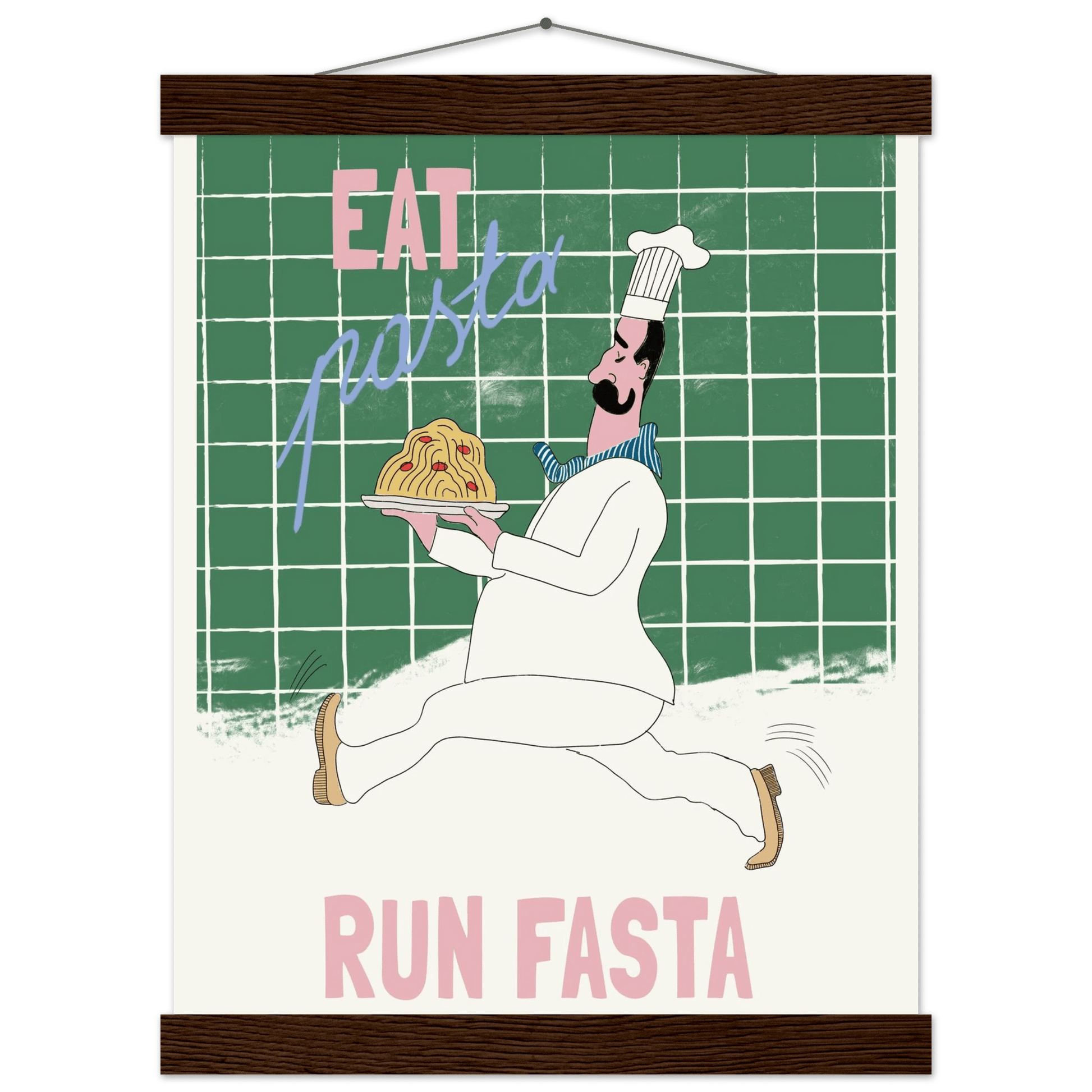Eat Pasta Run Fasta Poster – Playful Kitchen Wall Art Print (Green Edition) - Evergreen Posters