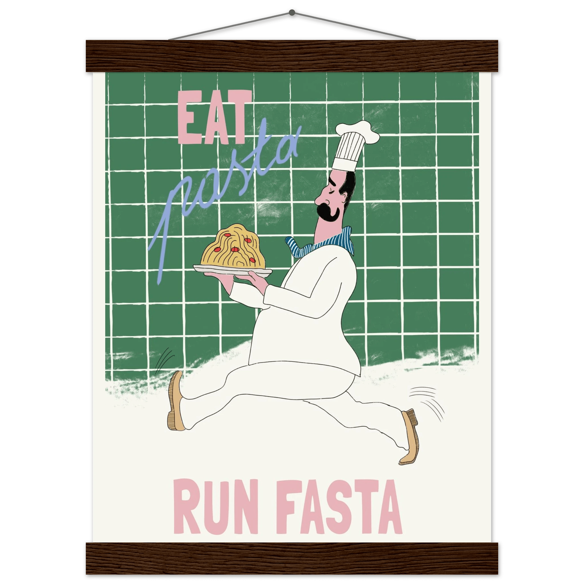 Eat Pasta Run Fasta Poster – Playful Kitchen Wall Art Print (Green Edition) - Evergreen Posters