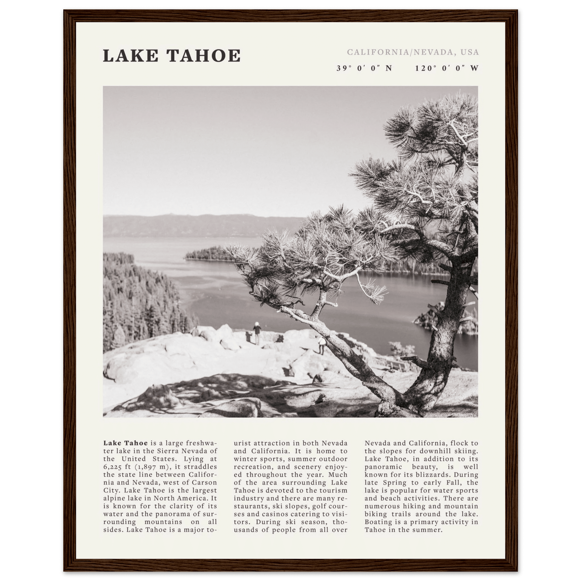 Lake Tahoe Poster | Black & White California Nevada Wall Art | Nature Travel Print Decor - Evergreen Posters