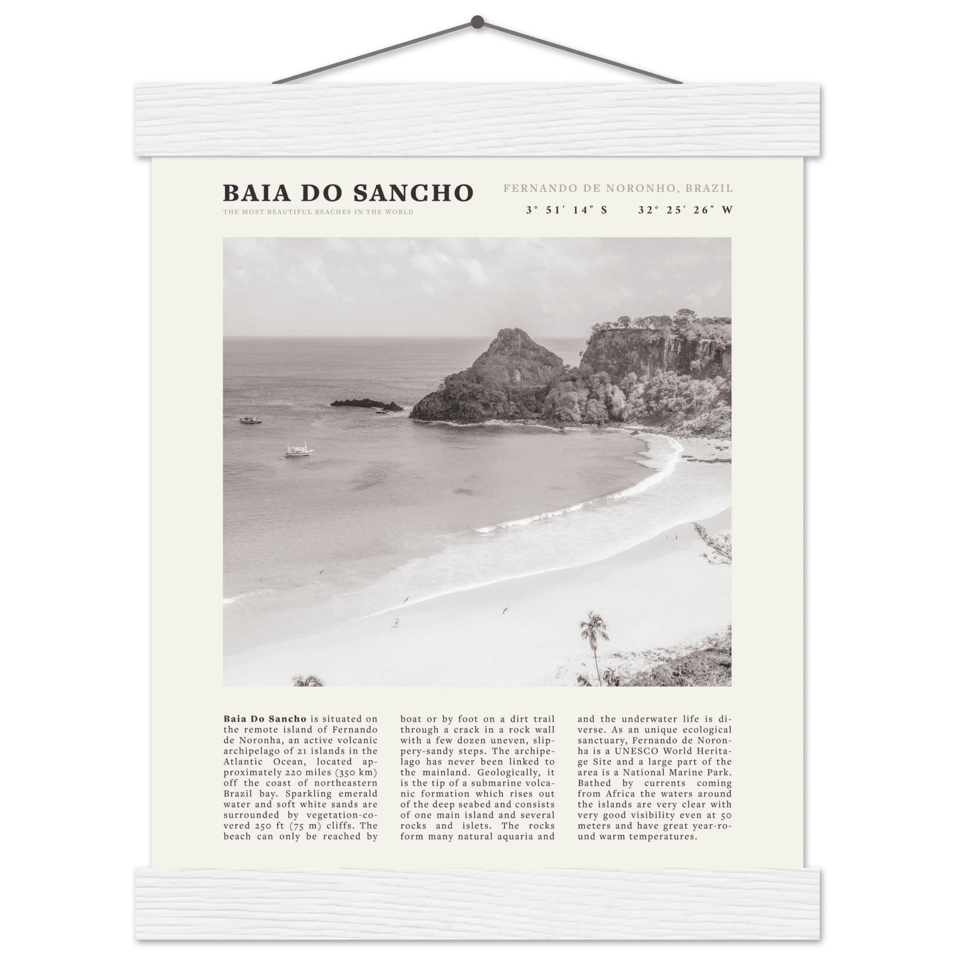 Baia Do Sancho Poster | Black & White Brazil Beach Wall Art | Fernando de Noronha - Evergreen Posters