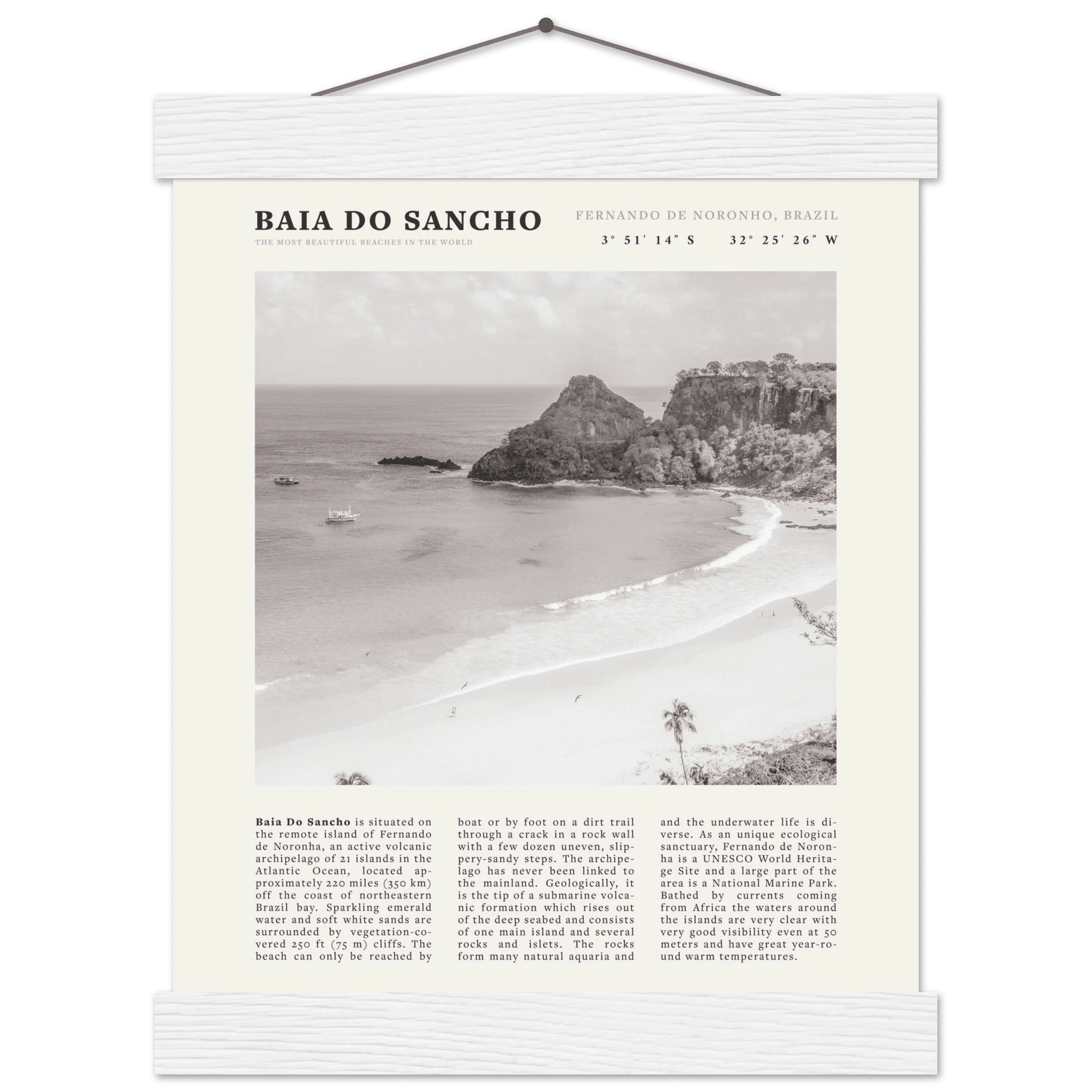 Baia Do Sancho Poster | Black & White Brazil Beach Wall Art | Fernando de Noronha - Evergreen Posters
