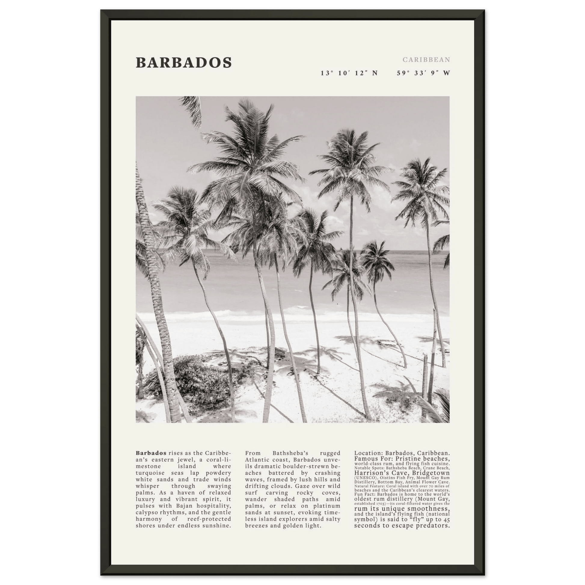 Barbados Poster Black and White – Vintage Caribbean Palm Beach Print (Digital & Printed Options) - Evergreen Posters