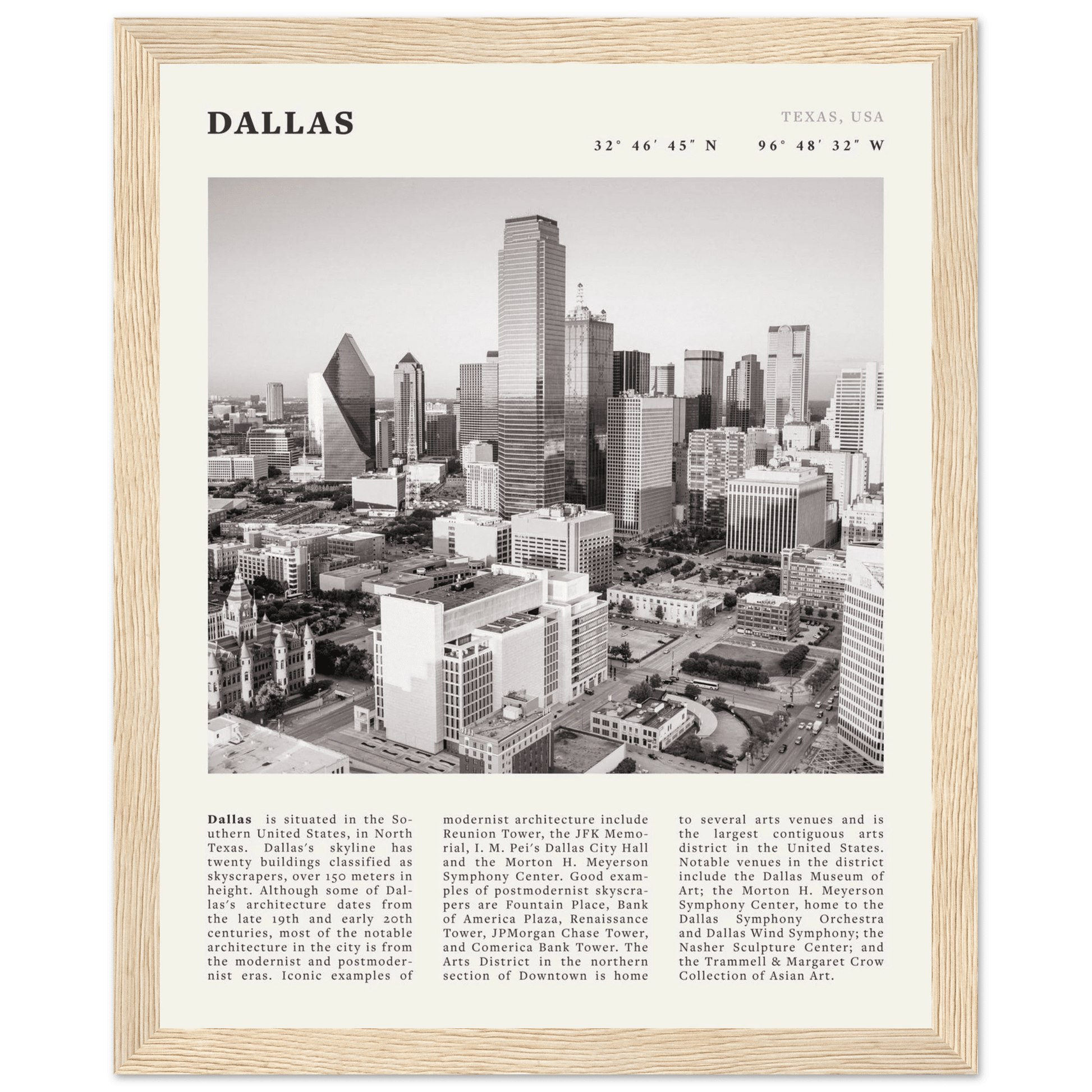 Dallas Poster | Black & White Texas Skyline Wall Art | City Travel Print Decor - Evergreen Posters