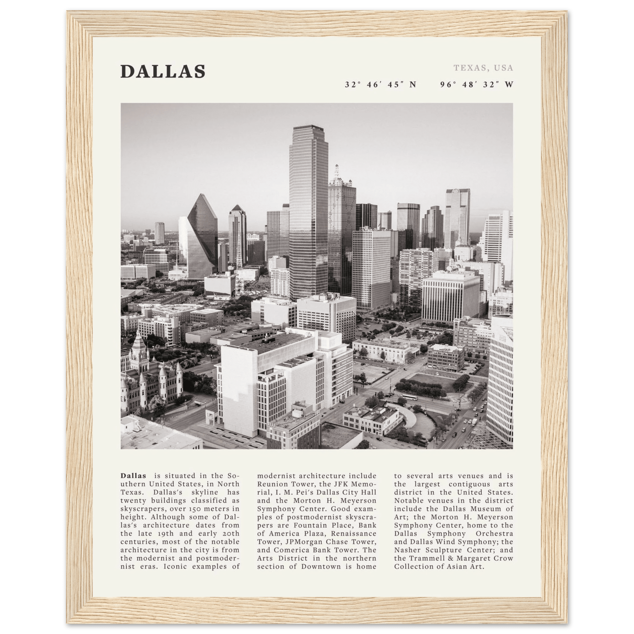 Dallas Poster | Black & White Texas Skyline Wall Art | City Travel Print Decor - Evergreen Posters