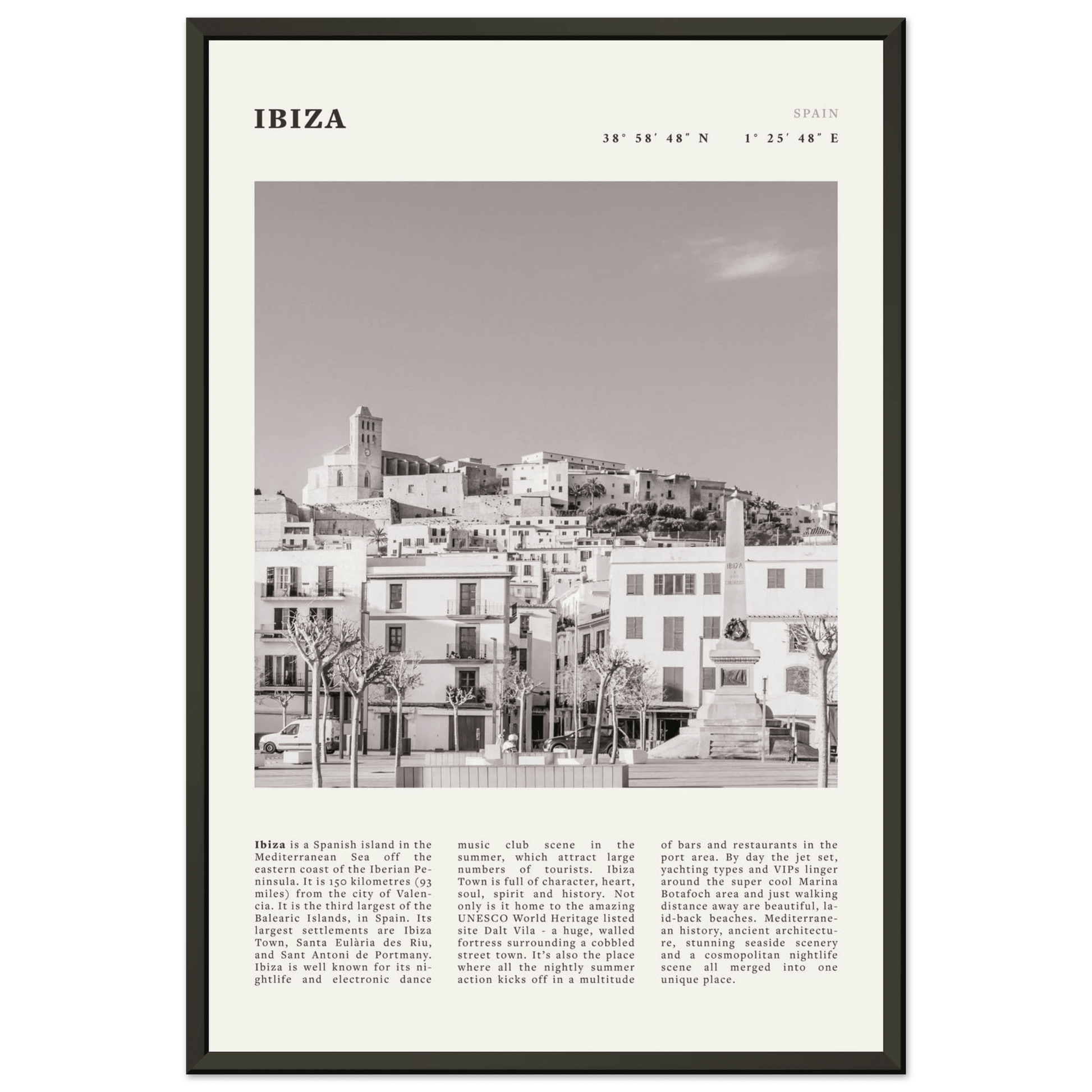 Ibiza Poster | Black & White Spanish Island Wall Art | Spain Travel Print - Evergreen Posters
