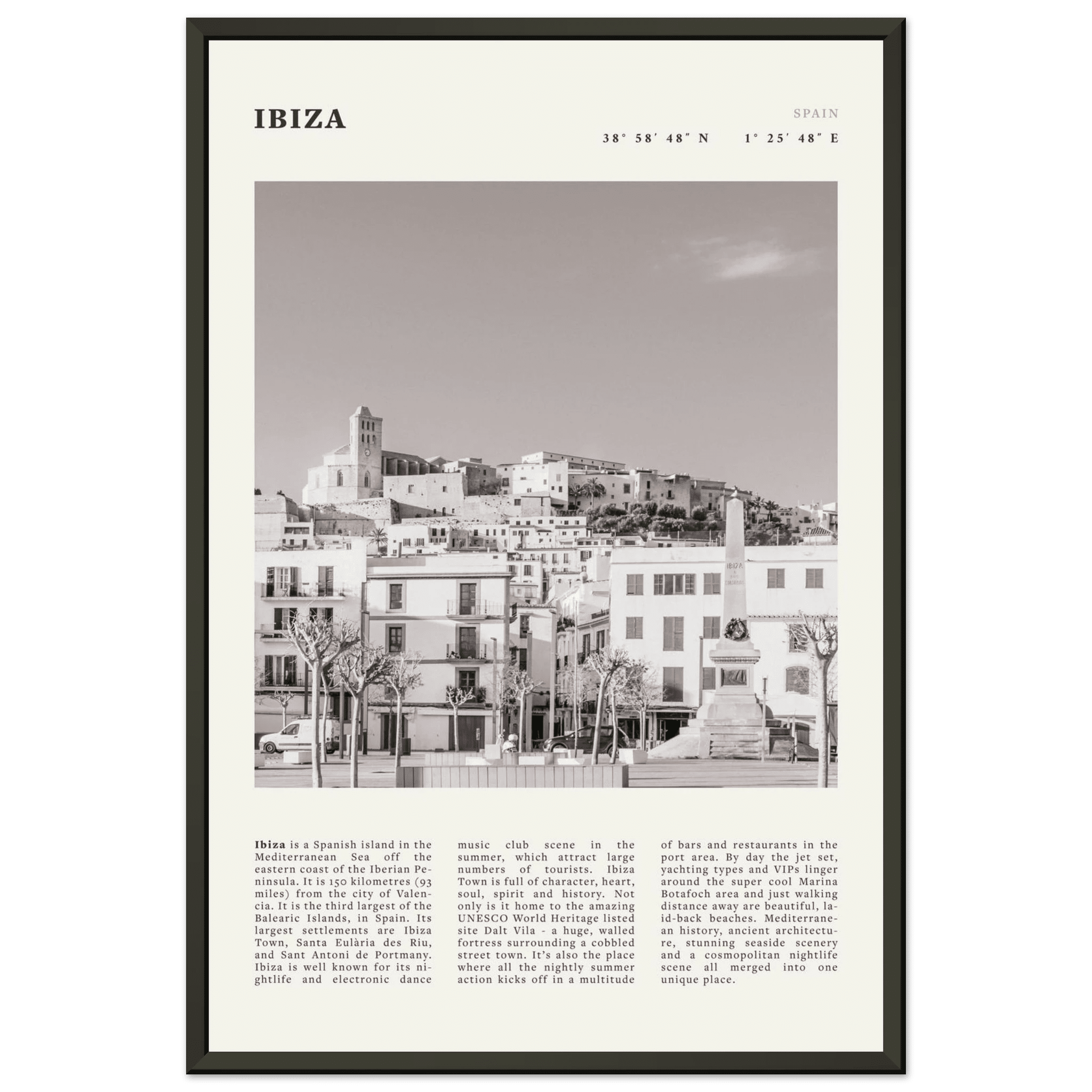 Ibiza Poster | Black & White Spanish Island Wall Art | Spain Travel Print - Evergreen Posters