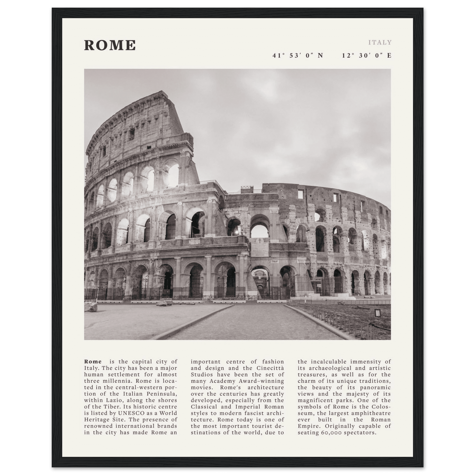 Rome Poster | Black & White Colosseum Wall Art | Italy Travel Print | Roman Decor - Evergreen Posters