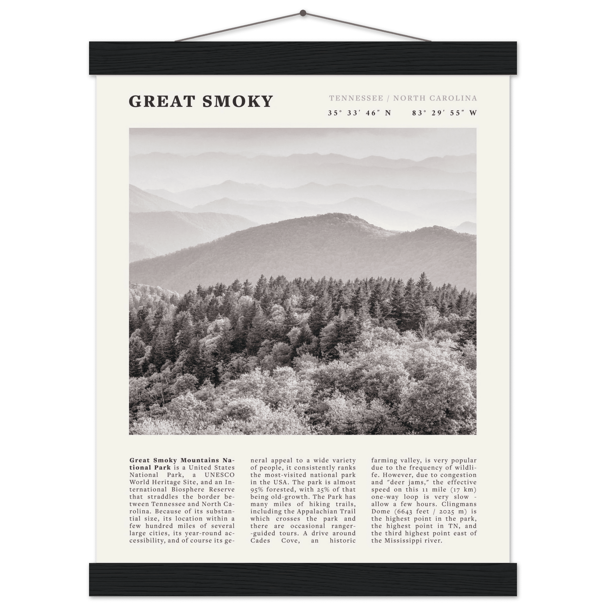 Great Smoky Mountains Poster | Black & White National Park Wall Art | Tennessee Print - Evergreen Posters