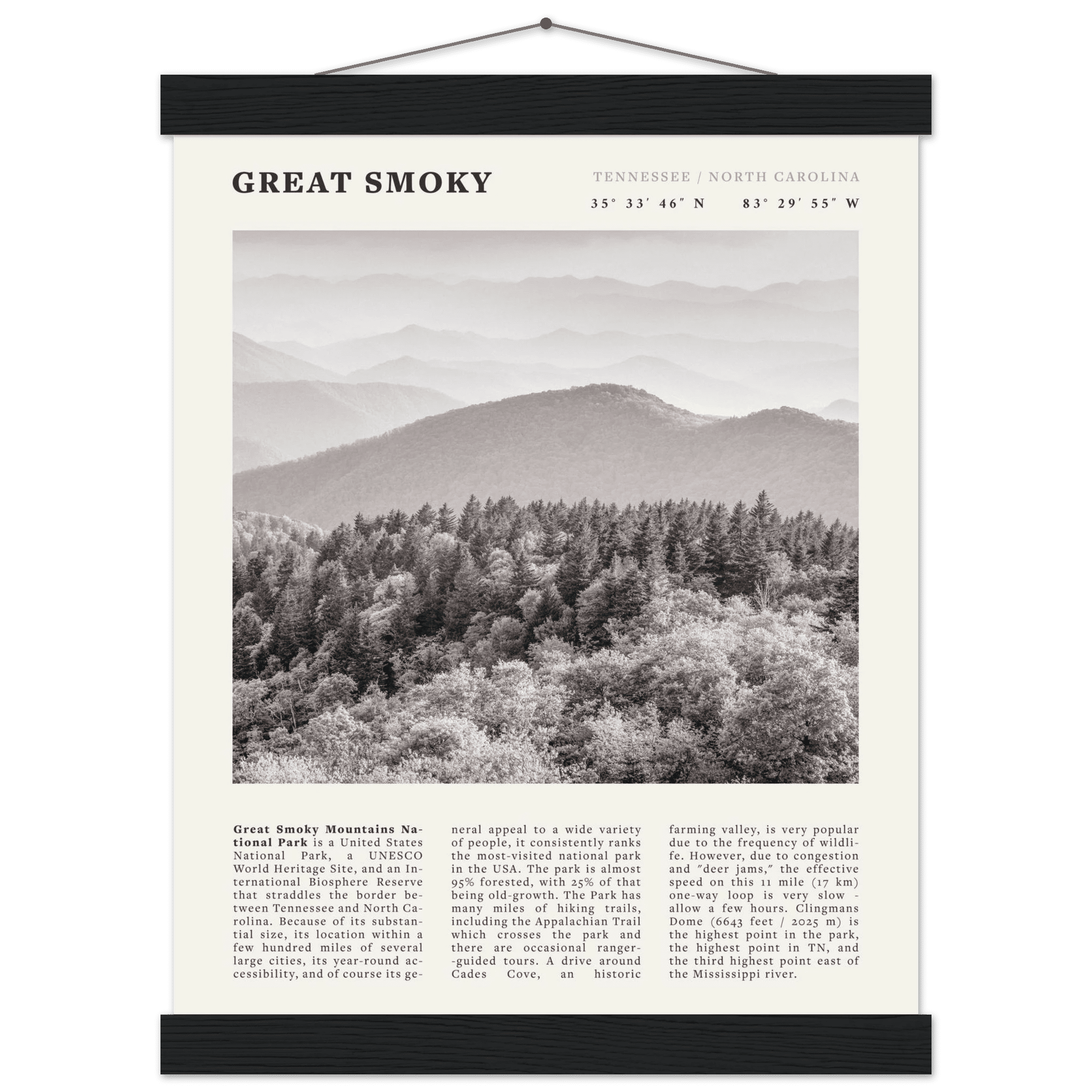Great Smoky Mountains Poster | Black & White National Park Wall Art | Tennessee Print - Evergreen Posters
