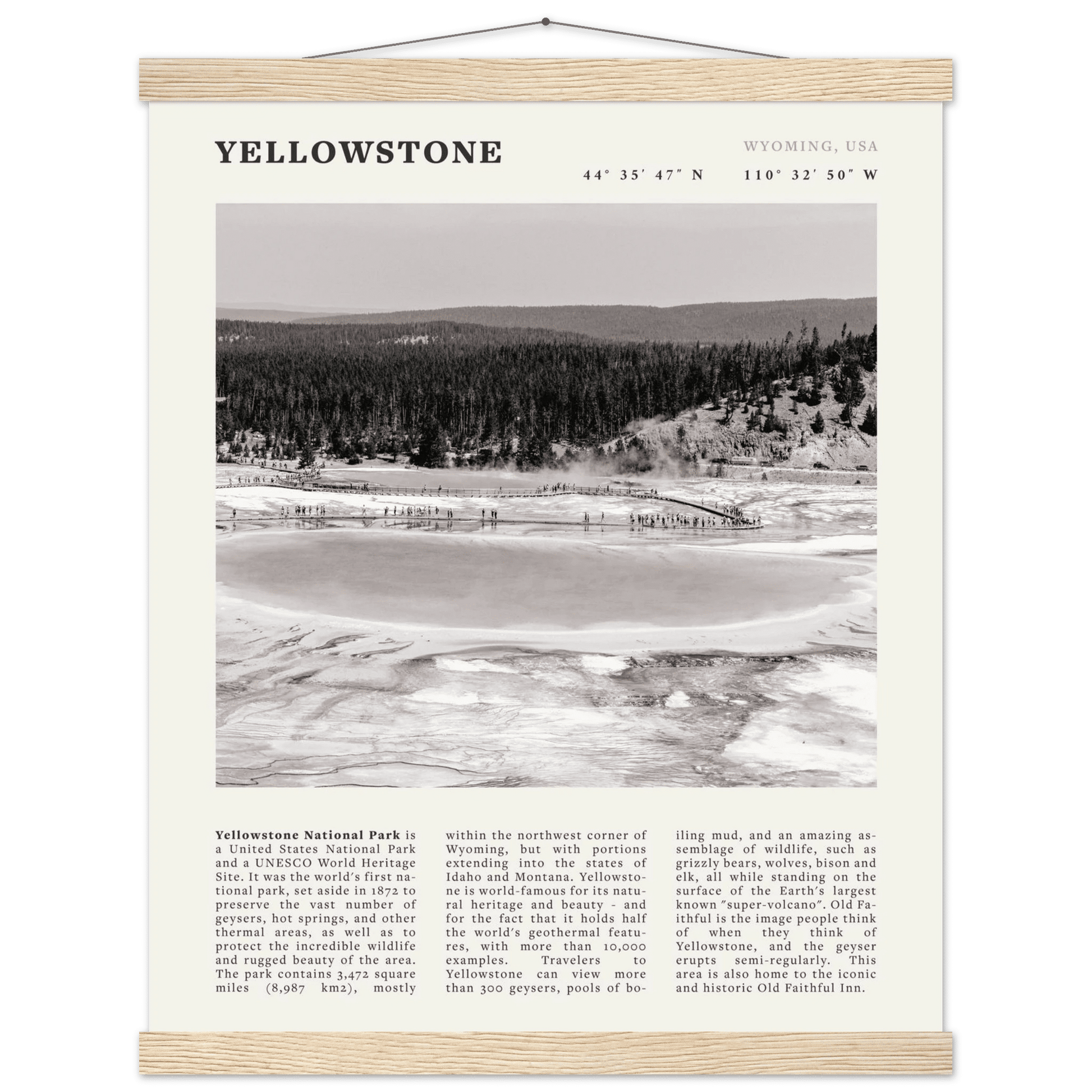 Yellowstone Poster | Black & White Grand Prismatic Spring Wall Art | WY Print - Evergreen Posters