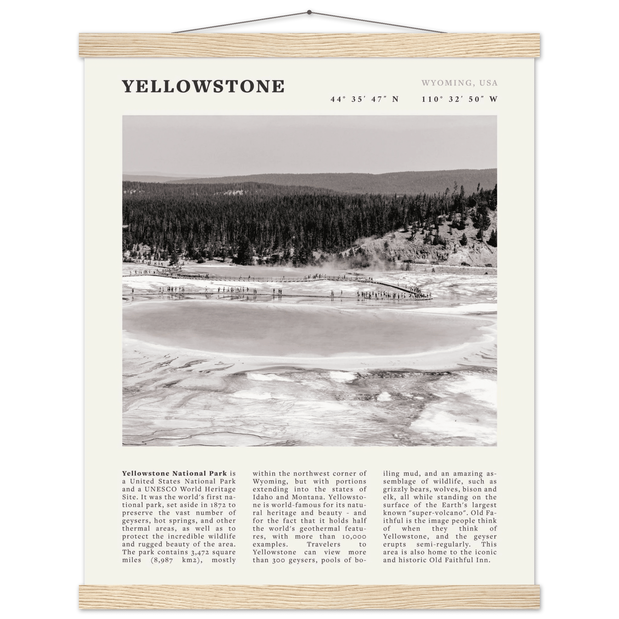Yellowstone Poster | Black & White Grand Prismatic Spring Wall Art | WY Print - Evergreen Posters