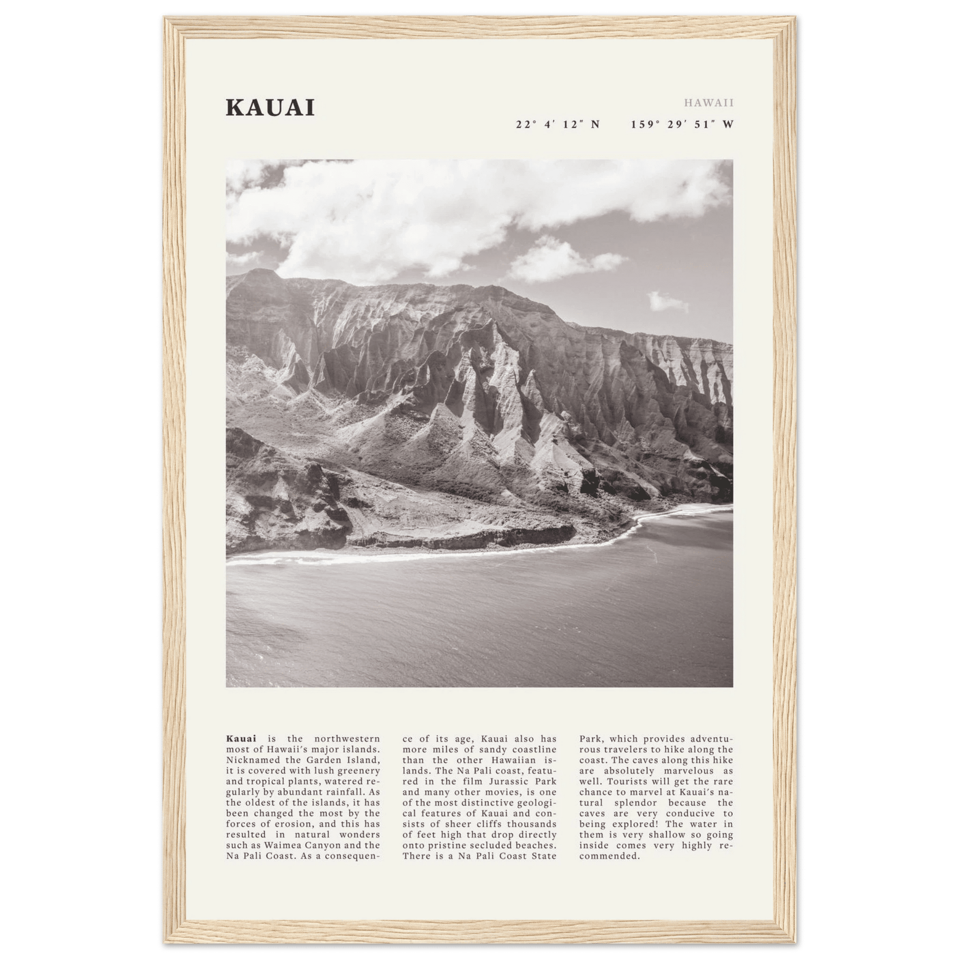 Kauai Poster | Black & White Na Pali Coast Wall Art | Hawaii Travel Print Decor - Evergreen Posters