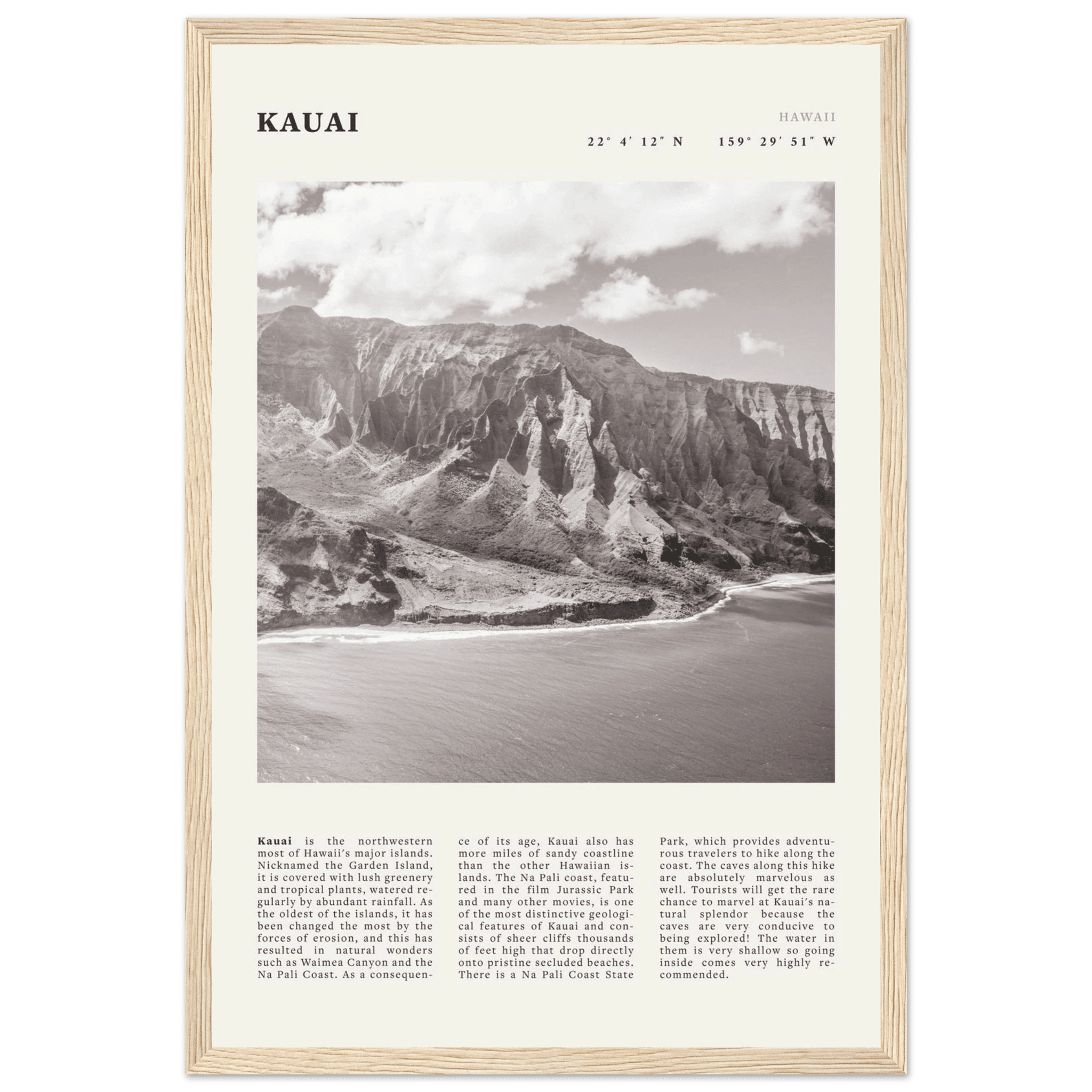 Kauai Poster | Black & White Na Pali Coast Wall Art | Hawaii Travel Print Decor - Evergreen Posters