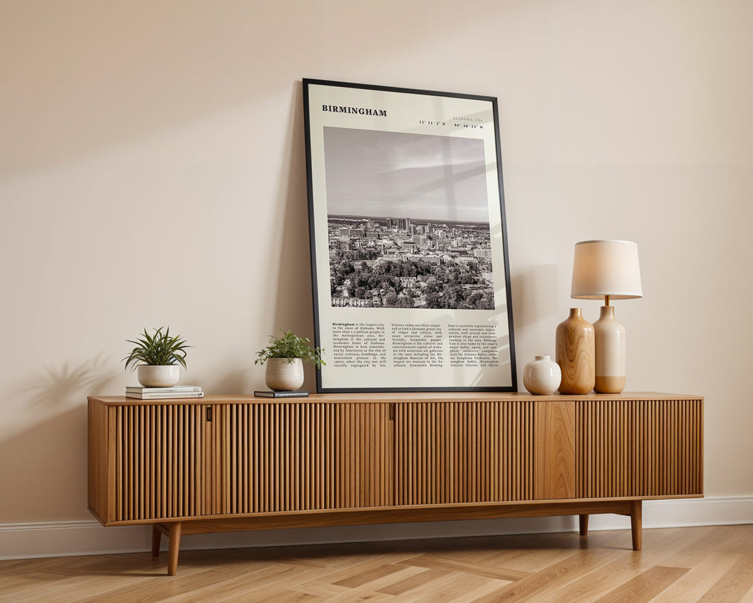 Birmingham Poster | Black & White Alabama Skyline Wall Art | AL Travel Print - Evergreen Posters