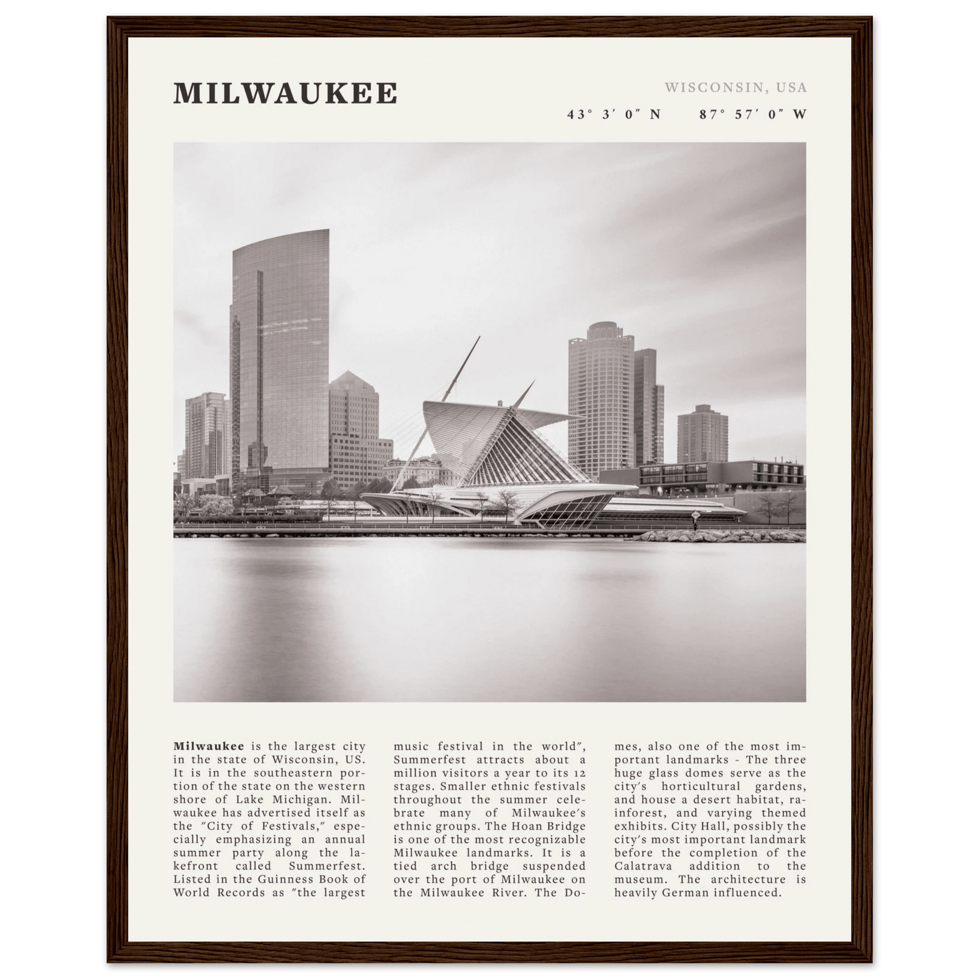 Milwaukee Poster | Black & White Wisconsin City Wall Art | USA Travel Print - Evergreen Posters