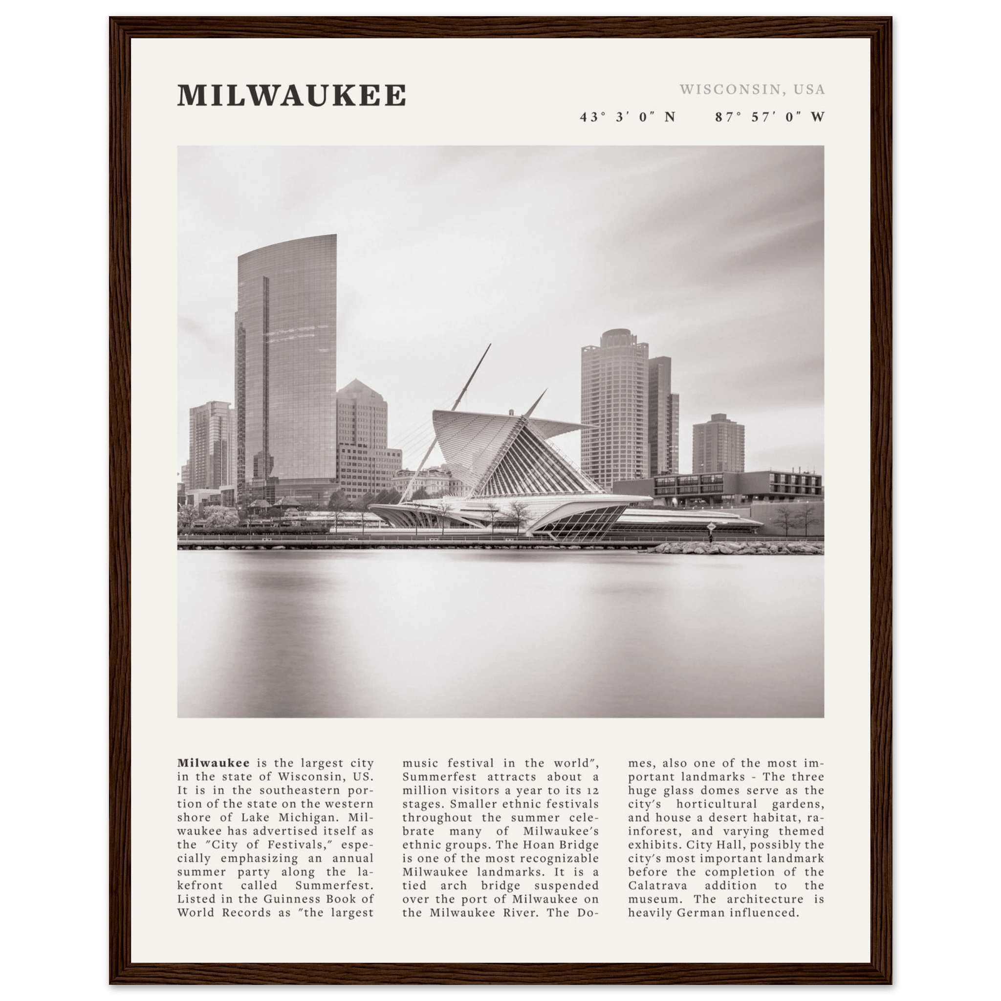 Milwaukee Poster | Black & White Wisconsin City Wall Art | USA Travel Print - Evergreen Posters