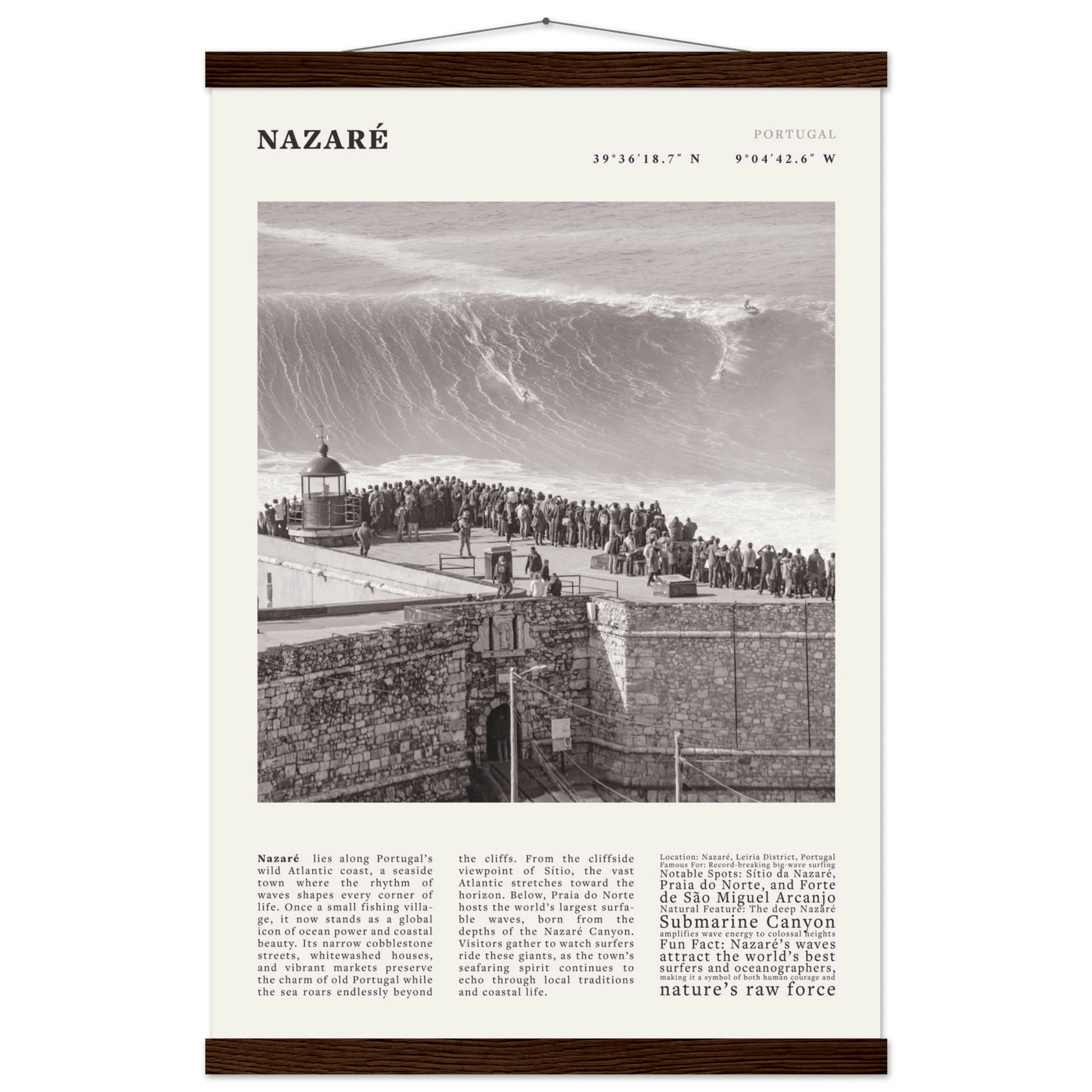 Nazaré Portugal Poster Black and White – Vintage Big Waves Surf Print (Digital & Printed Options) - Evergreen Posters