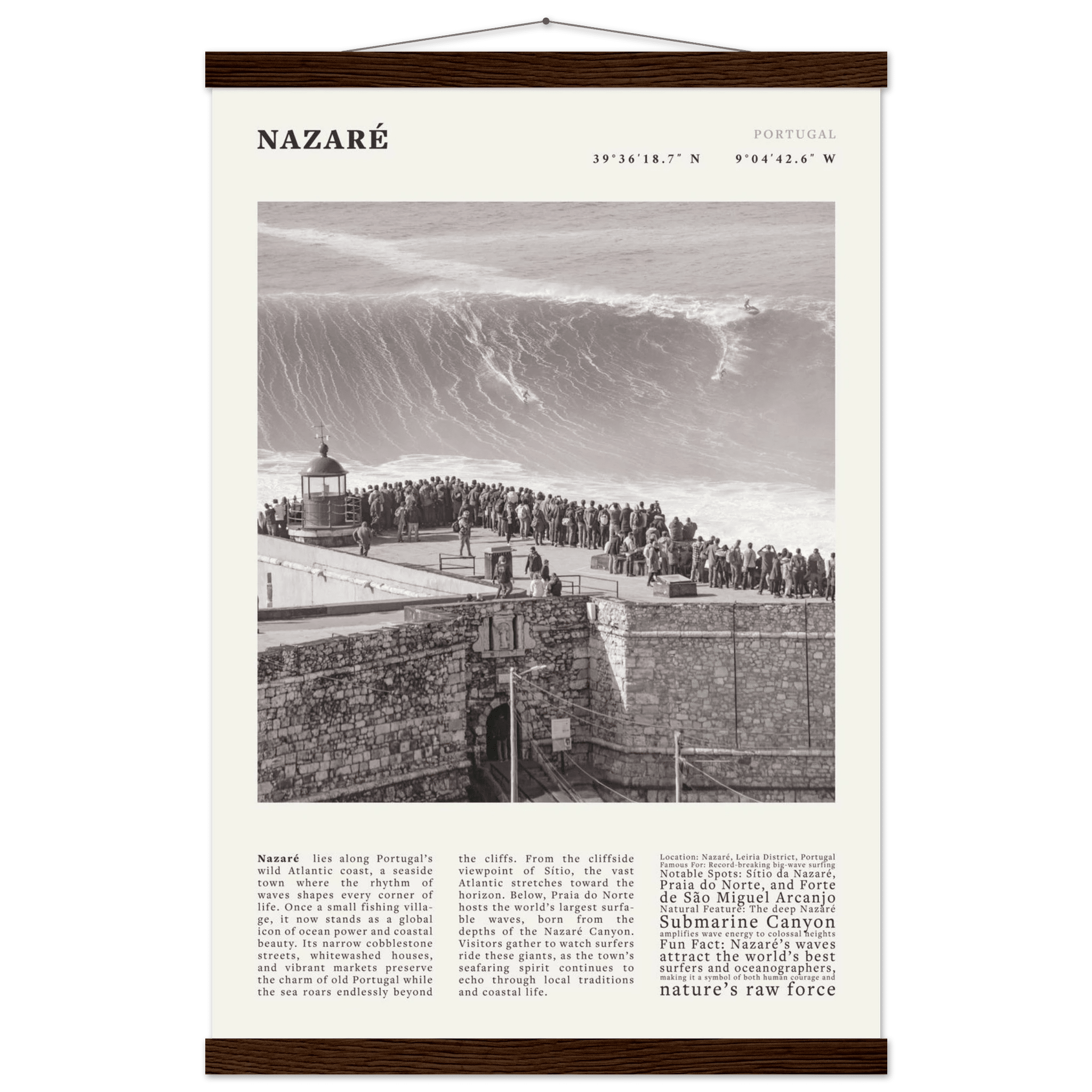 Nazaré Portugal Poster Black and White – Vintage Big Waves Surf Print (Digital & Printed Options) - Evergreen Posters