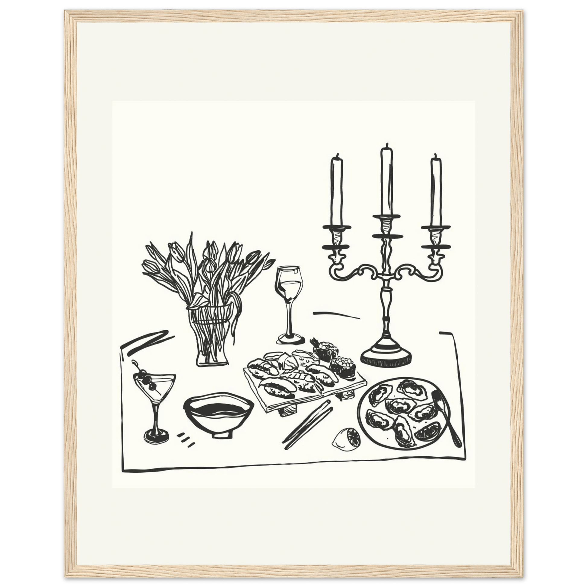 Fine Dining Table Print | Black Line Art Kitchen Wall Art | Elegant Dining Room Poster - Evergreen Posters