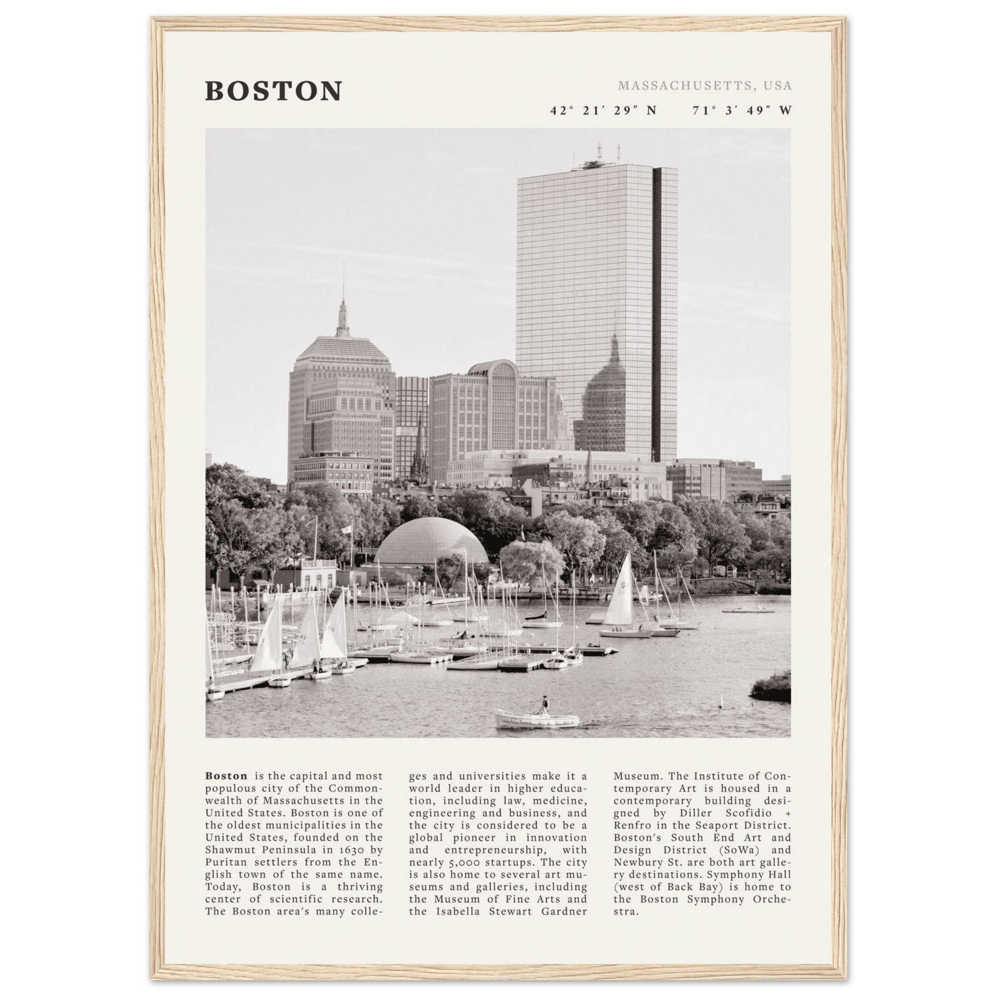 Boston Poster | Black & White Charles River Skyline Wall Art | Massachusetts Print - Evergreen Posters
