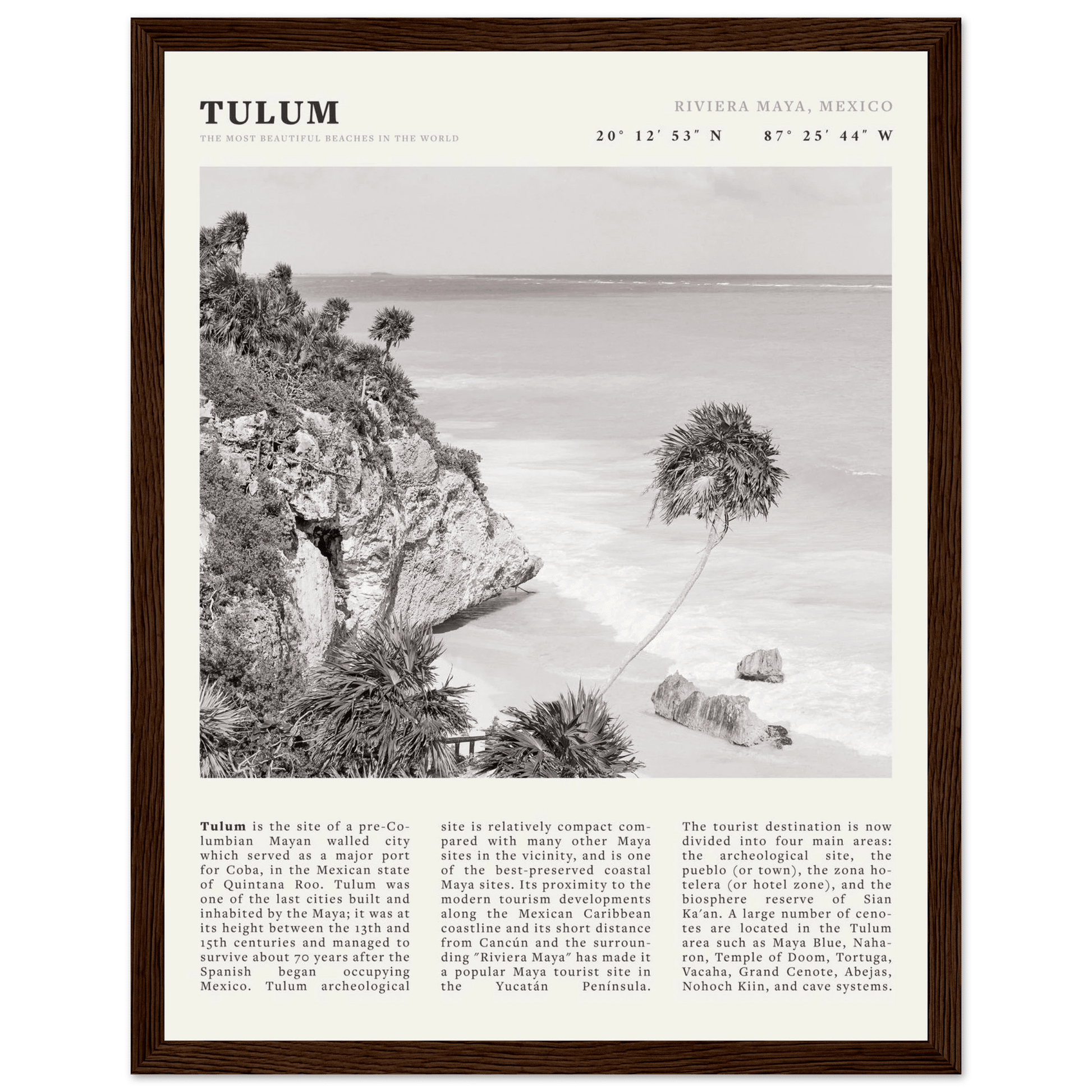 Tulum Poster | Black & White Riviera Maya Mexico Wall Art | Beach Travel Print - Evergreen Posters