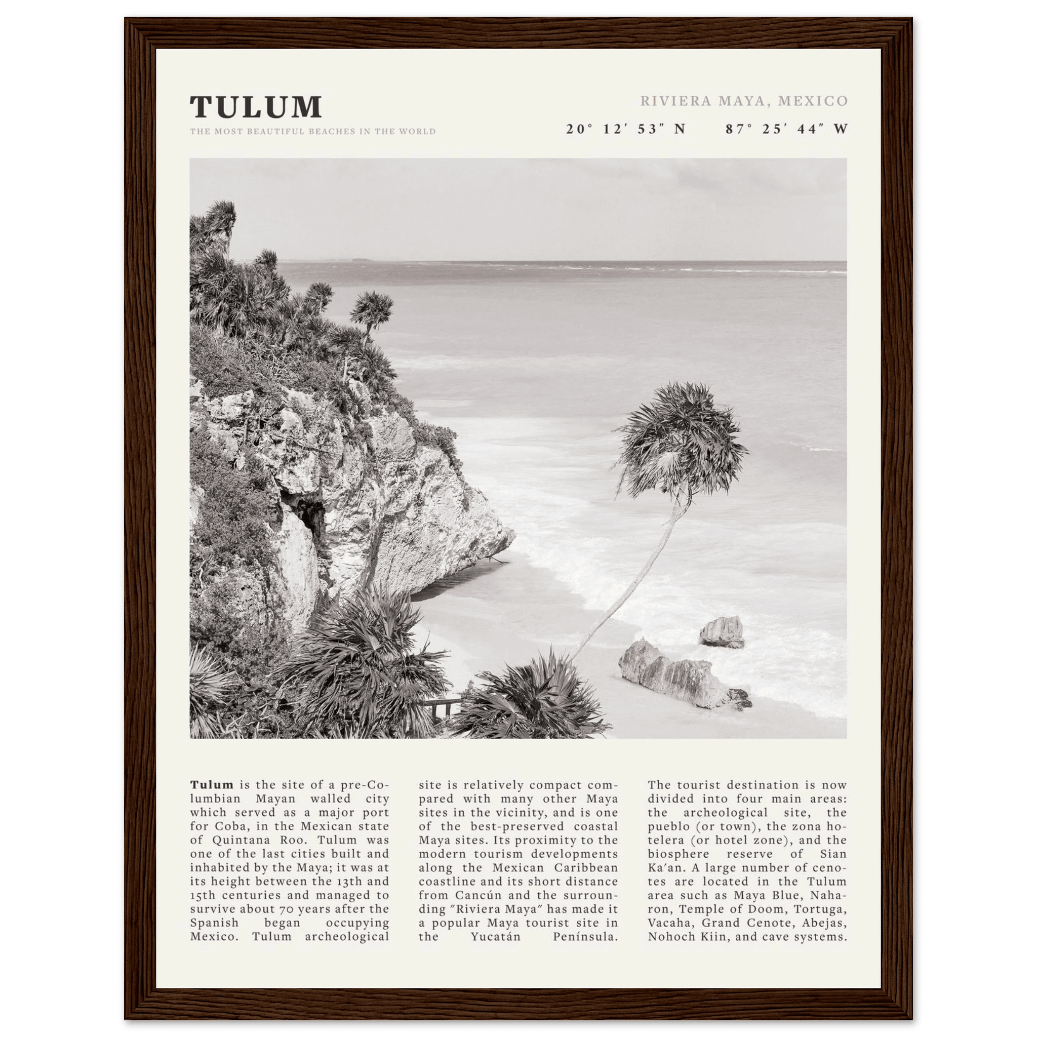 Tulum Poster | Black & White Riviera Maya Mexico Wall Art | Beach Travel Print - Evergreen Posters