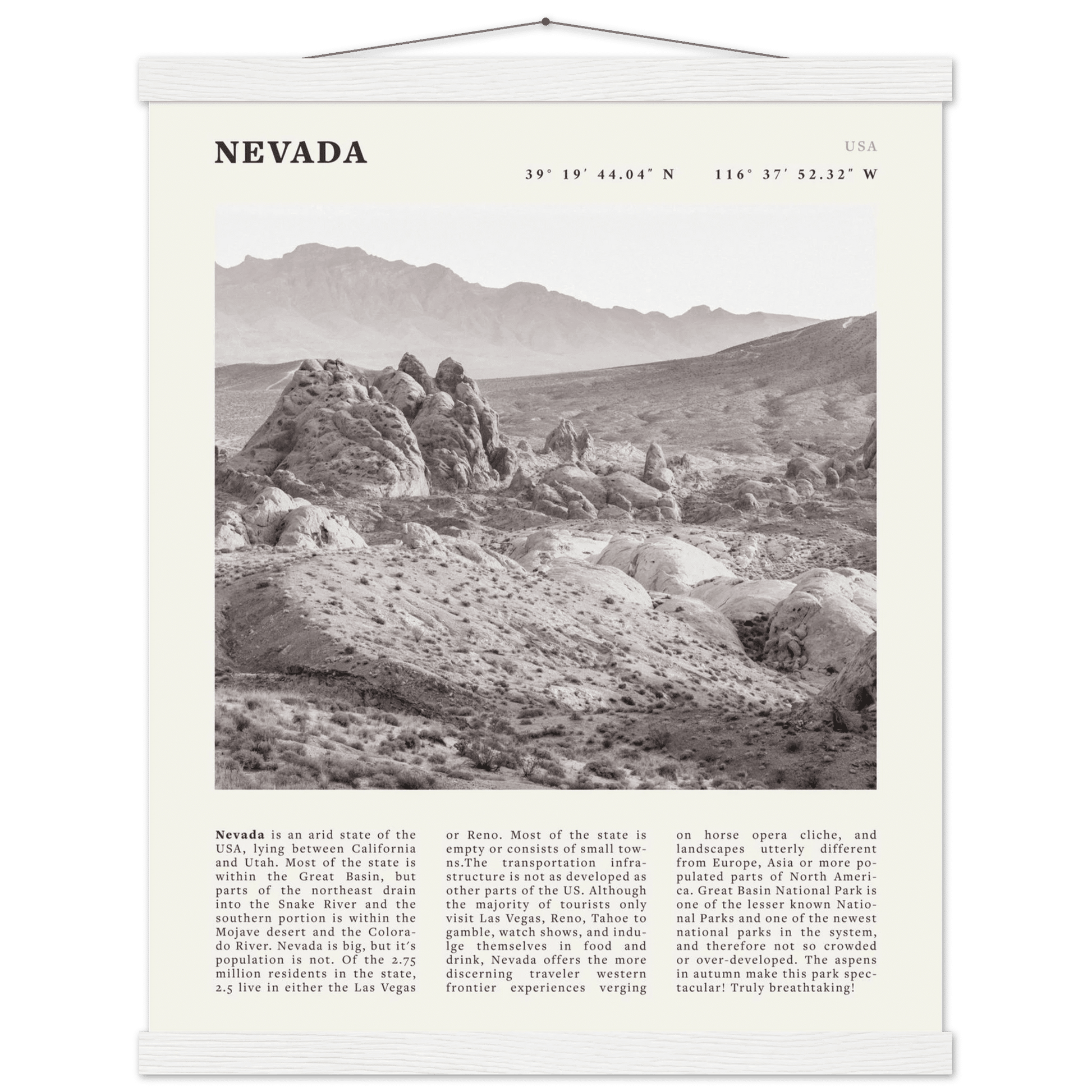 Nevada Poster | Black & White Desert Landscape Wall Art | USA Travel Print Decor - Evergreen Posters
