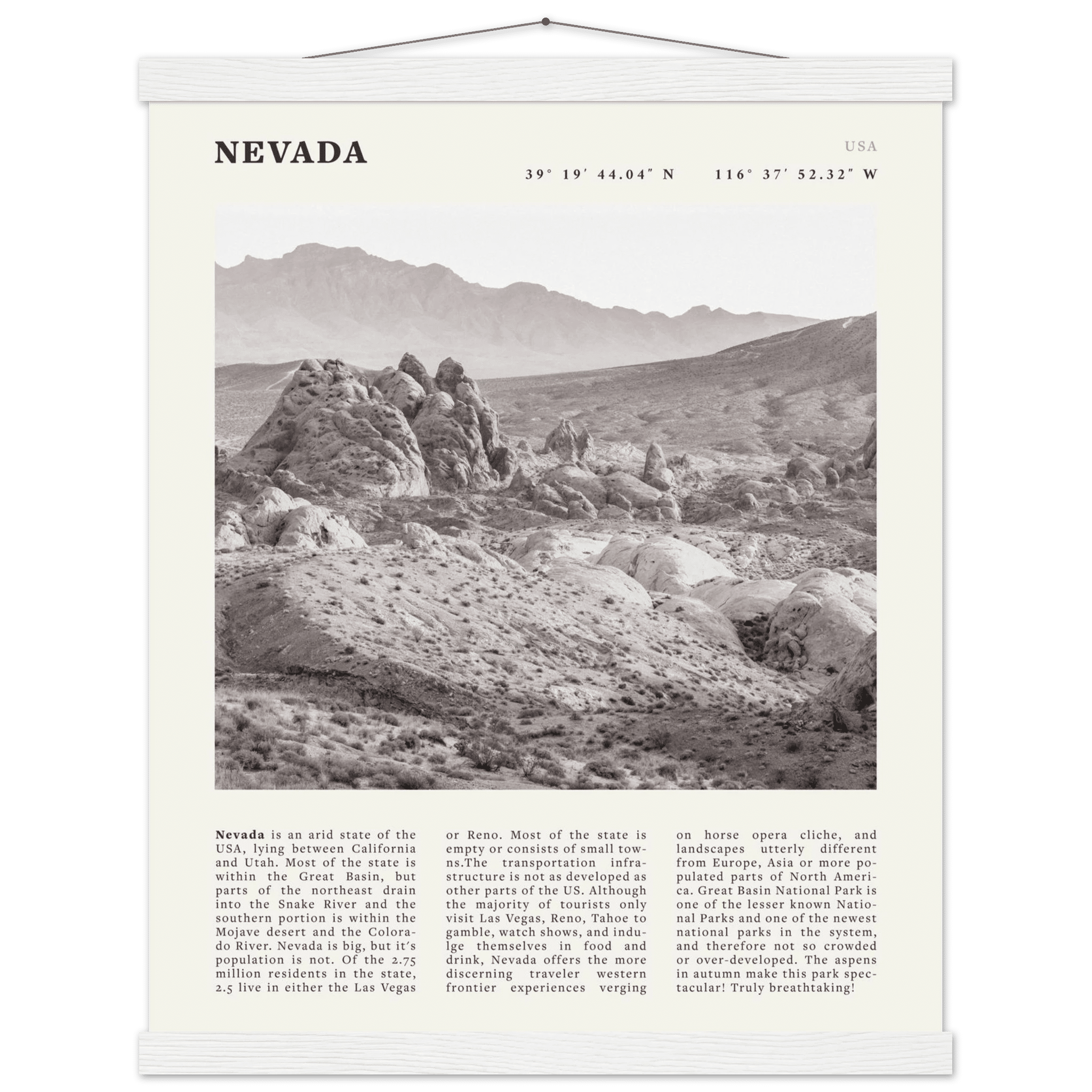 Nevada Poster | Black & White Desert Landscape Wall Art | USA Travel Print Decor - Evergreen Posters