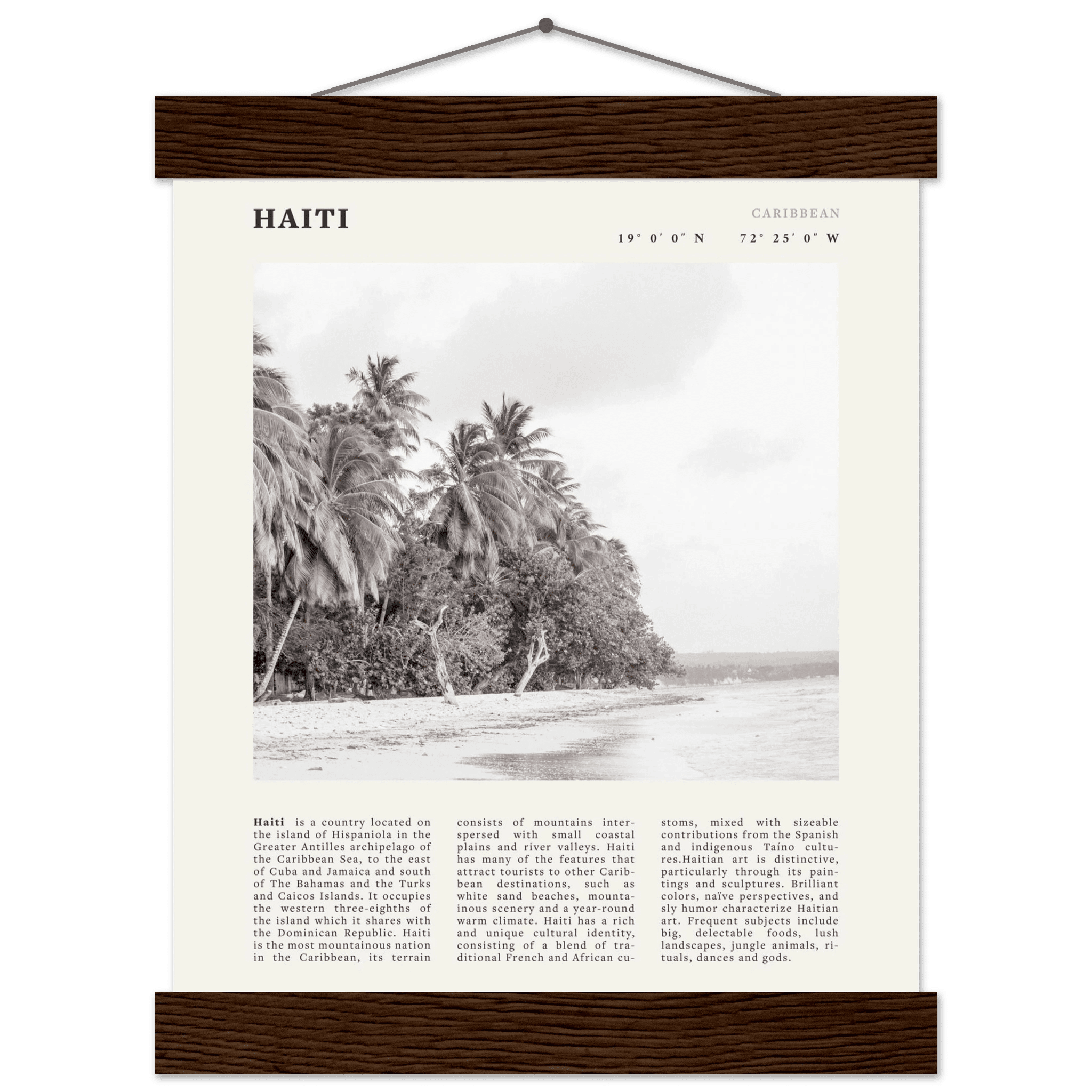Haiti Poster | Black & White Caribbean Beach Wall Art | Tropical Travel Print - Evergreen Posters
