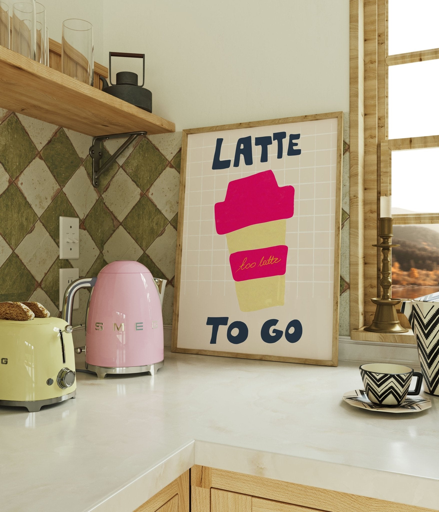 Latte To Go Poster – Playful Coffee Kitchen Wall Art Print (Digital & Printed Options) - Evergreen Posters