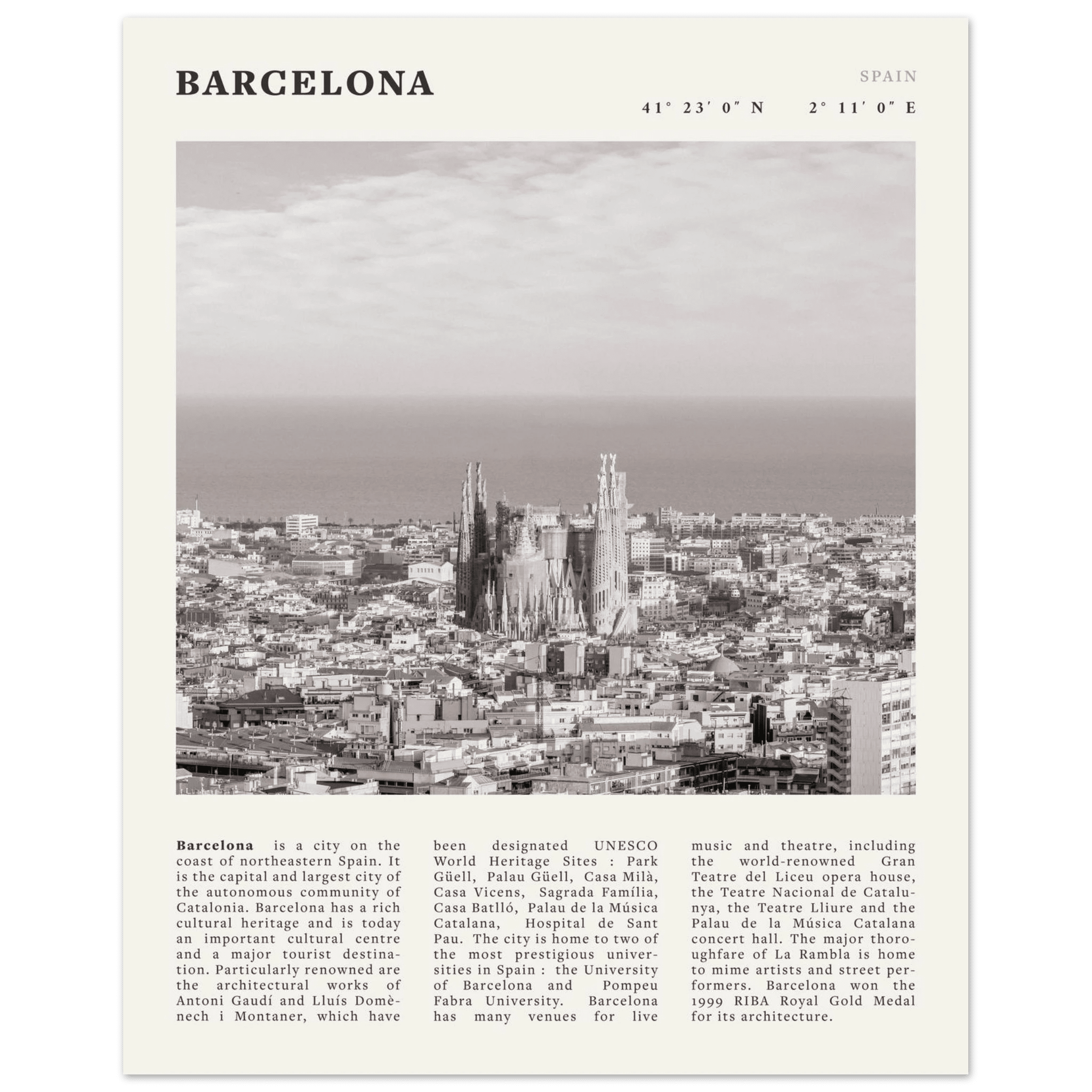 Barcelona Poster | Black & White Sagrada Familia Wall Art | Spain Travel Print - Evergreen Posters