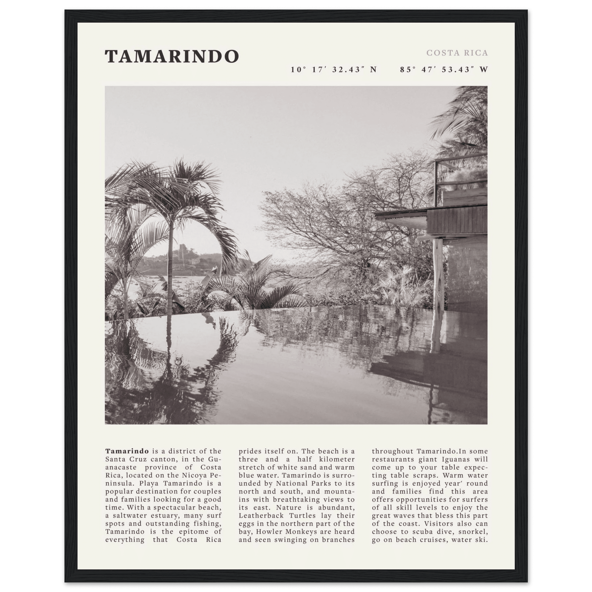 Tamarindo Poster | Black & White Costa Rica Beach Wall Art | Surf Travel Print - Evergreen Posters