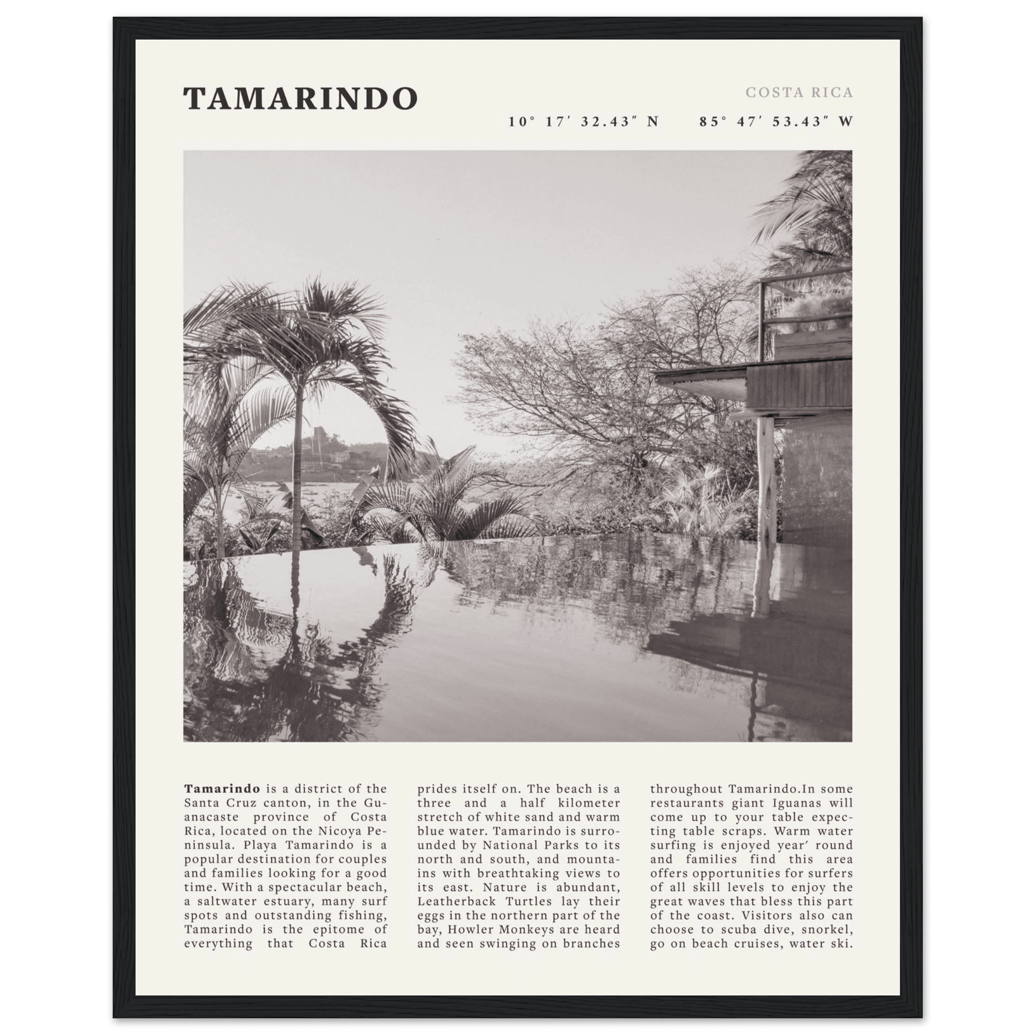 Tamarindo Poster | Black & White Costa Rica Beach Wall Art | Surf Travel Print - Evergreen Posters