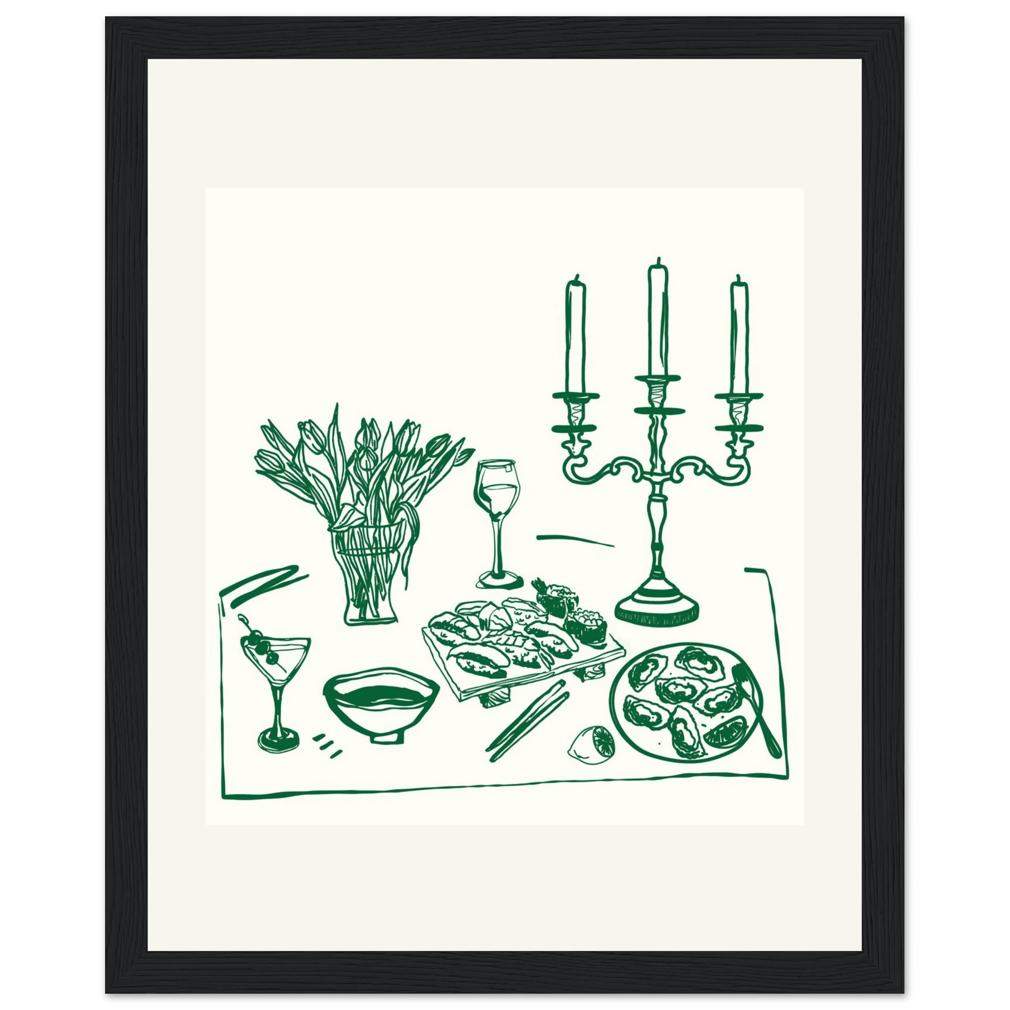 Fine Dining Table Print | Green Line Art Kitchen Wall Art | Elegant Dining Room Poster - Evergreen Posters
