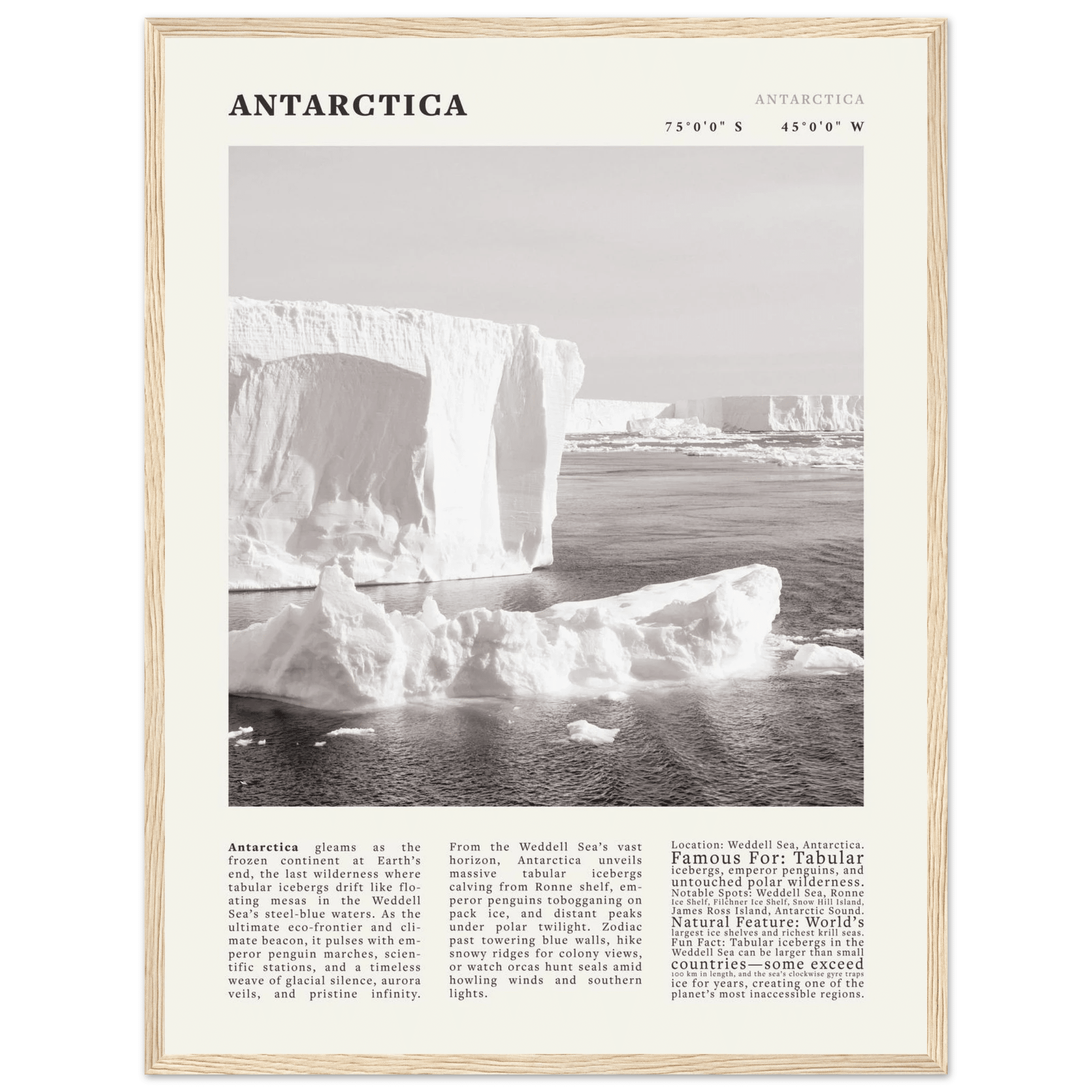 Antarctica Poster Black and White – Vintage Weddell Sea Iceberg Print (Digital & Printed Options) - Evergreen Posters