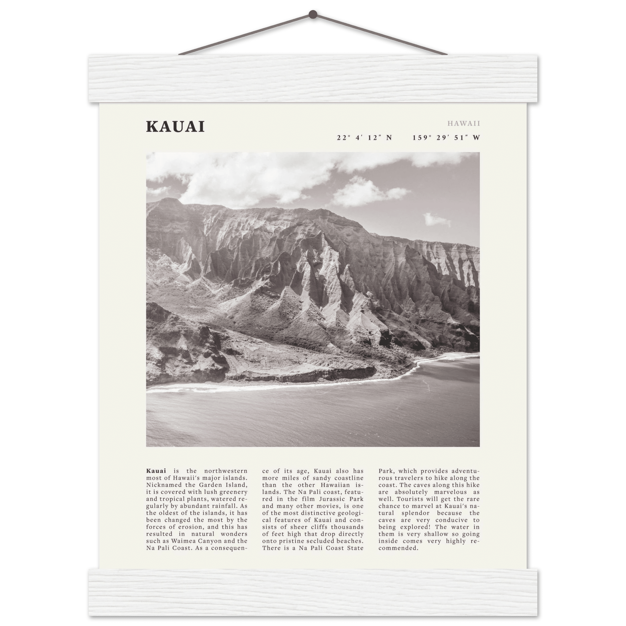 Kauai Poster | Black & White Na Pali Coast Wall Art | Hawaii Travel Print Decor - Evergreen Posters